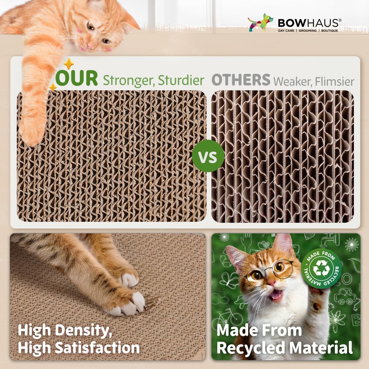 BOWHAUS Infinity - Tumbona rascador reversible para gatos, duradera y duradera, rascador de cartón para gatos, almohadilla grande para rascar gatos, tabla de rascar, almohadilla infinita para gatos de