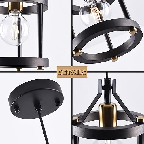 Miniatura 8 de MO&OK Juego de 3 lámparas colgantes vintage, candelabros de metal de madera de granja, iluminación colgante de marco abierto para comedor, bar,