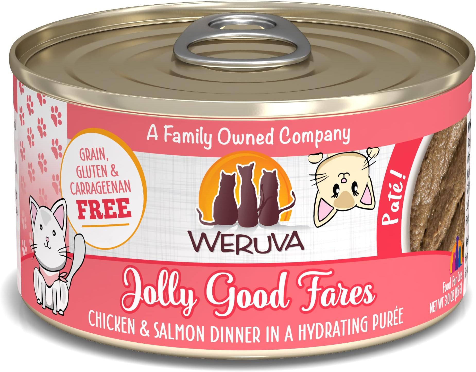 Weruva Classic Cat Paté, Jolly Good Fares with Chicken & Salmon, 3oz Can (Pack of 12)