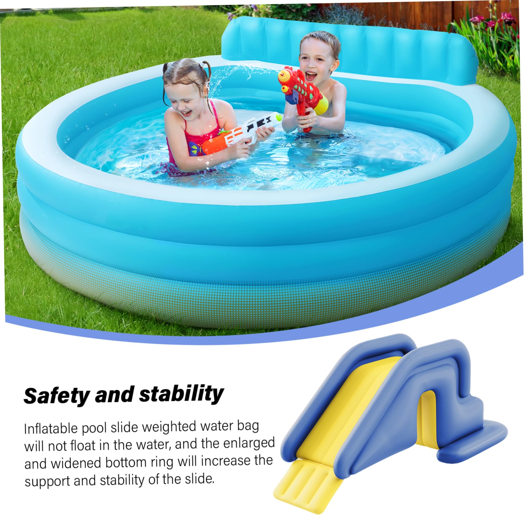 Diapositiva de Piscina Inflable, tobogán de Piscina PVC de 78.7x33.5x31.5 Pulgadas, al Aire Libre, Interiores, Trasero, Azul.