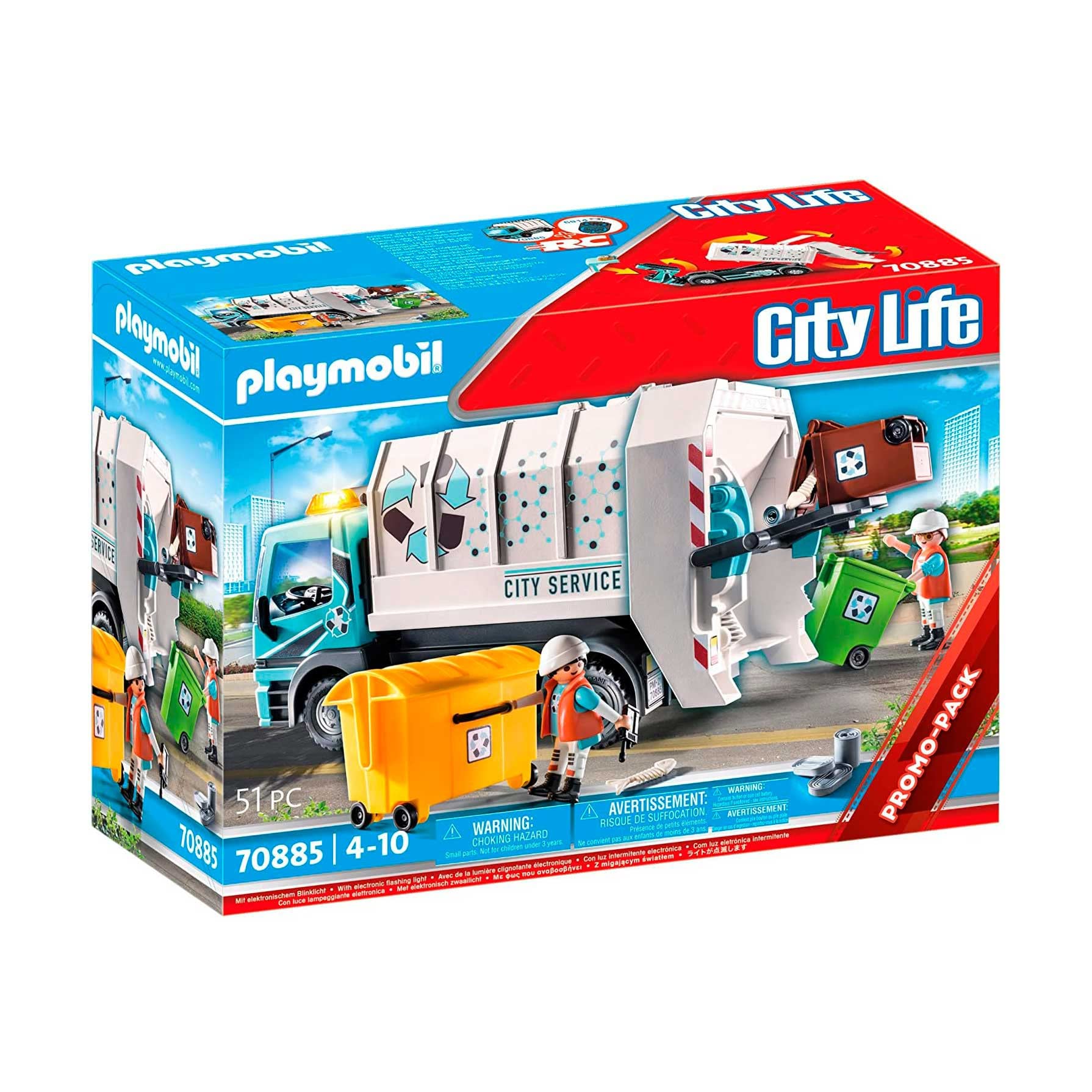 Playmobil City Life 70885 Recycling Truck with Flashing Light, RC-Compatible, Toys for Children Ages 4+
