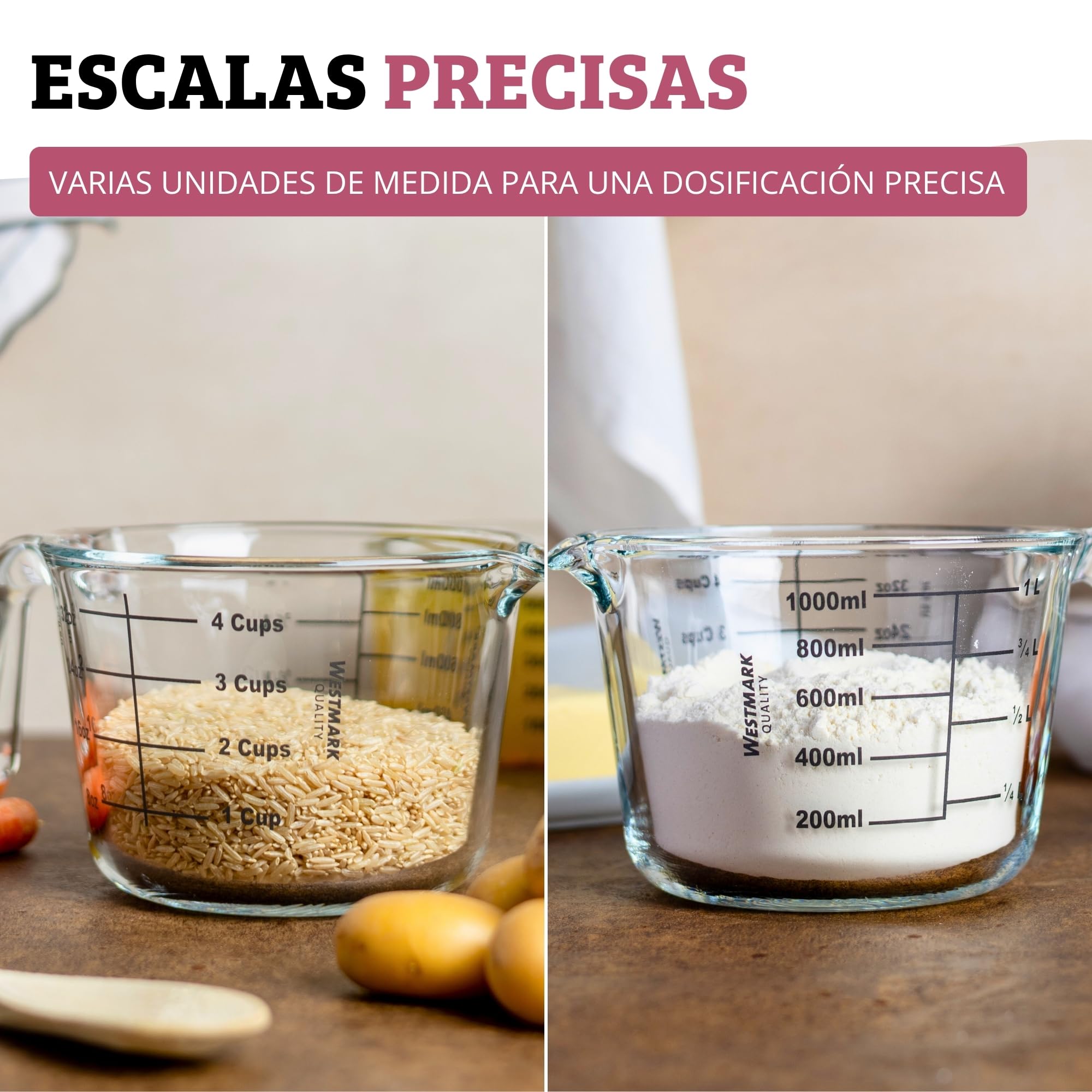 Westmark Jarra medidora, volumen de llenado: 1 L, apto para horno, microondas, congelador, vidrio de borosilicato, transparente/negro, 30632260
