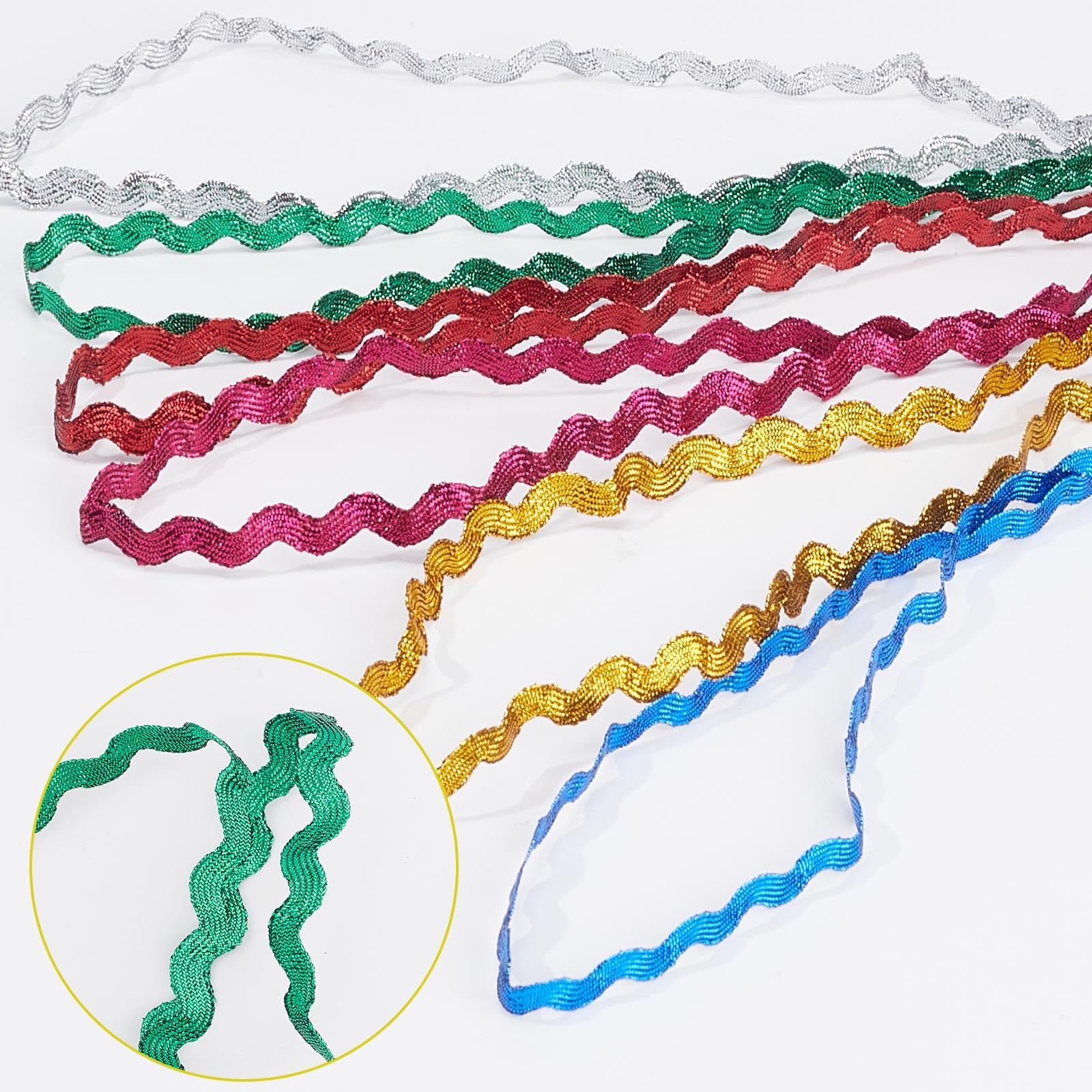 Cinta De Flecos Ondulados (ric Rac) De Dos Tonos - 17 Metros, Rojo Y Verde, Para Manualidades Y Decoración