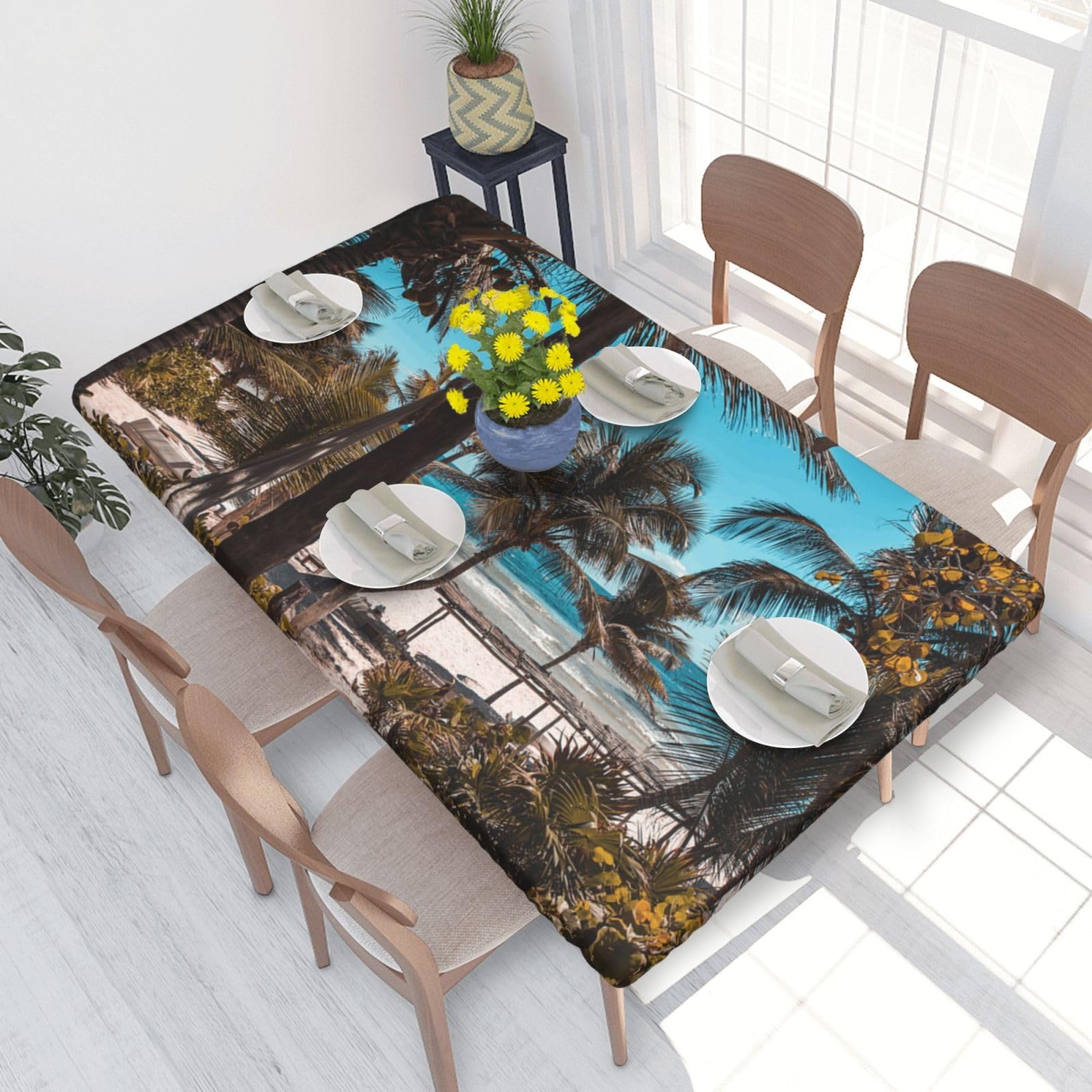 BNVSADC Beach Palm Trees Printed 4FT Tablecloth 122x76 CM Polyester Kitchen Water Resistant Table Cloth Dining Table Decoration Table Covers