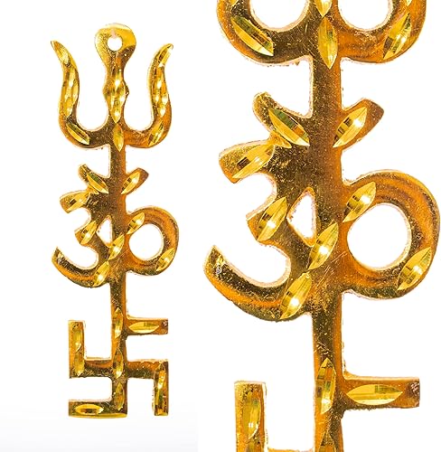 Miniatura 3 de Brss Trishakti Escultura religiosa espiritual india antigua decoración auspiciosa para colgar en la pared de la puerta, obra de exhibición