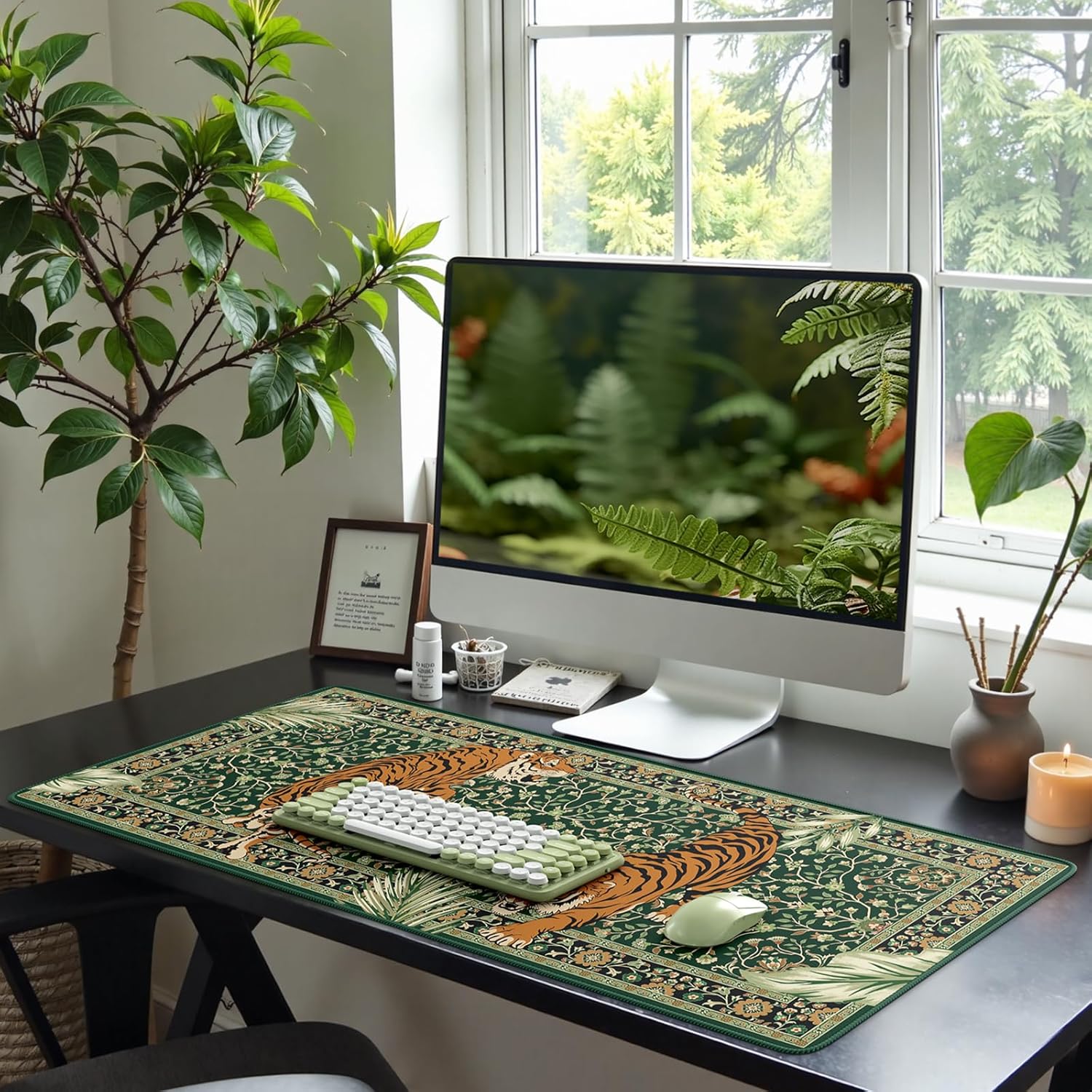 HAOCOO Large Gaming Mouse Pad, Desk Protector Mat with Stitched Edges, Non-Slip Keyboard and Mouse Pad, 35.4" x 15.7" Green Desk mat for Gamer, Water Resistant Mouse Pad Work from Home - Image 7