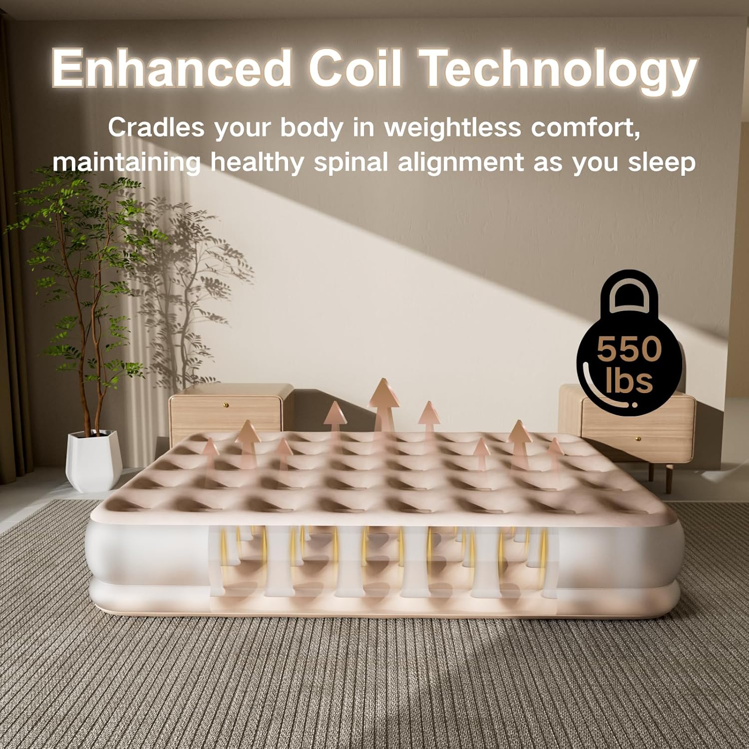 Semi-Frosted Full Size Air Mattress - 13 Raised Comfort Inflatable Mattress, 550lb Capacity w/USB Pump | Ultra Plush Khaki Velvet Top | Camping & Guest Bed | Fast Inflation & Leak-Proof