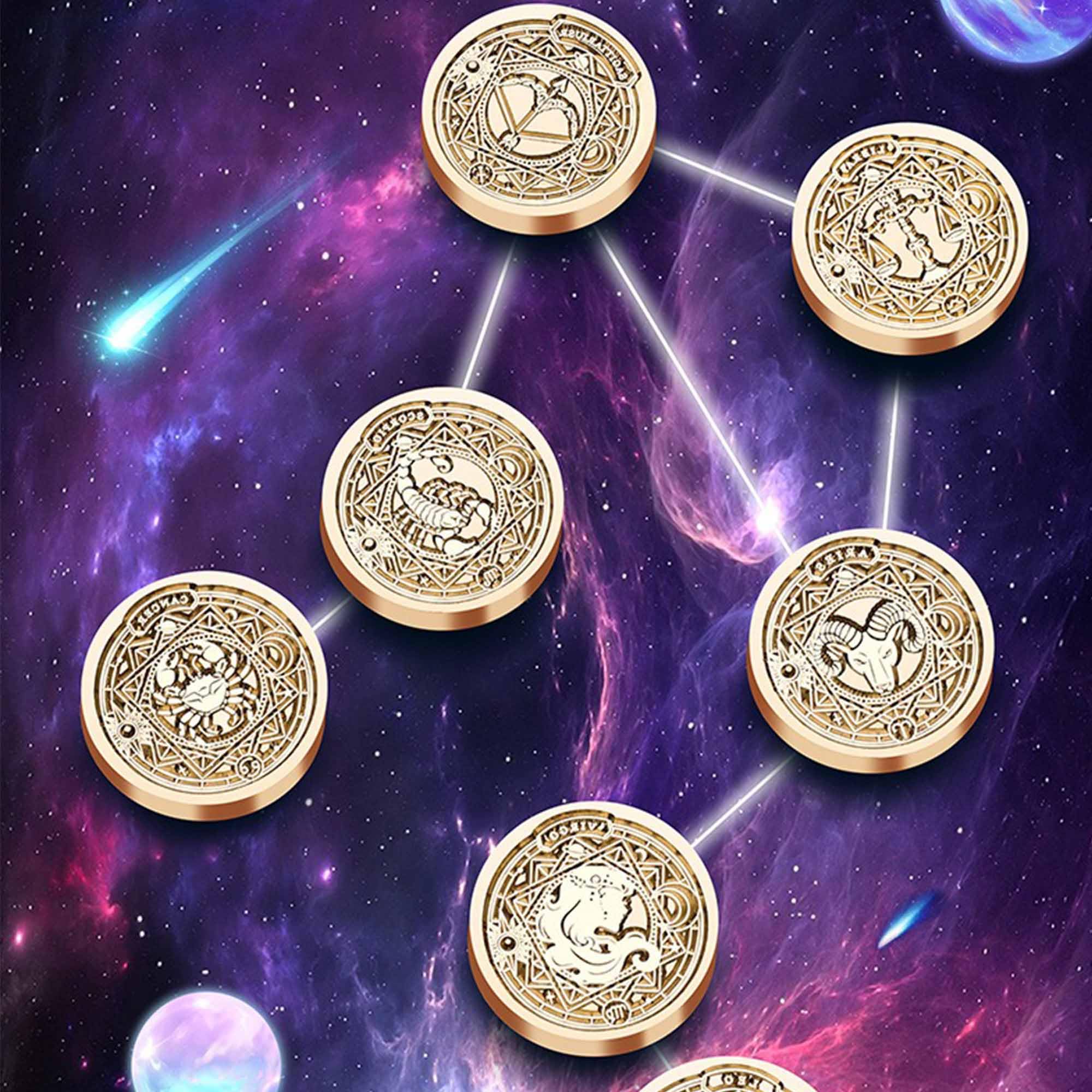 Zestaw pieczęci woskowych zodiaku, 12 szt. konstelacji, zestaw pieczęci woskowych 30 mm, retro, mosiężna pieczęć z uchwytem, do kopert zaproszeń, zestaw 12 konstelacji
