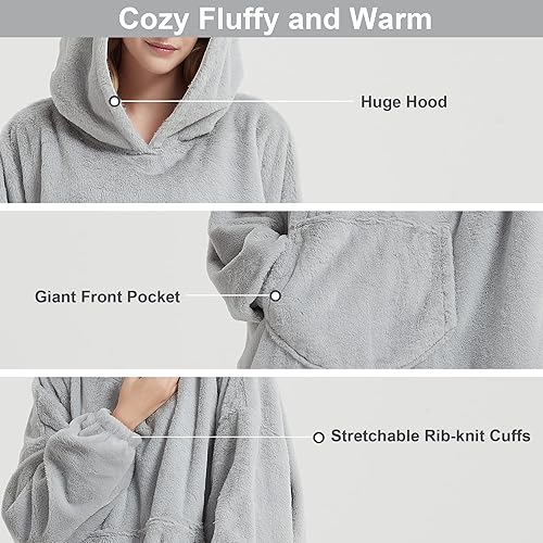 Miniatura 3 de Softan Manta con capucha, manta de gran tamaño para adultos, mujeres y hombres, sudadera con capucha súper cálida y suave, sudadera de piel