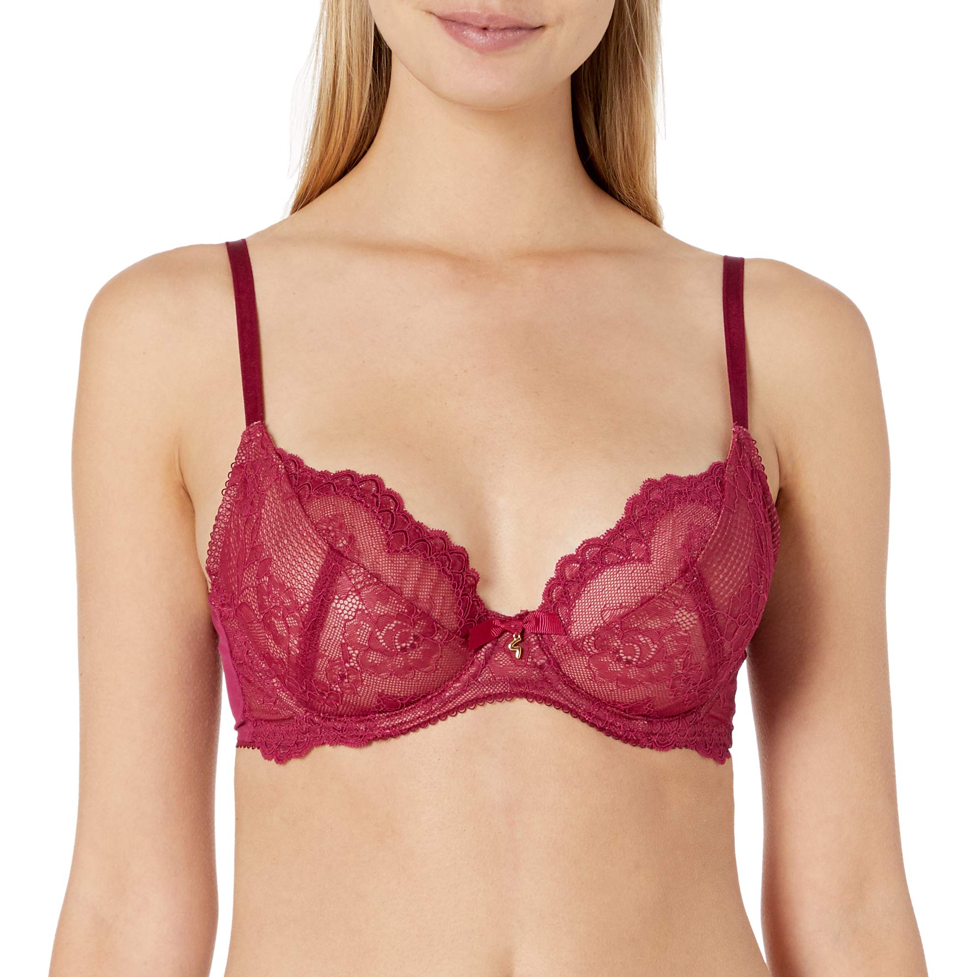Gossard Women's Superboost Lace Non-Padded Plunge Bra, Red (Ruby), 34FF