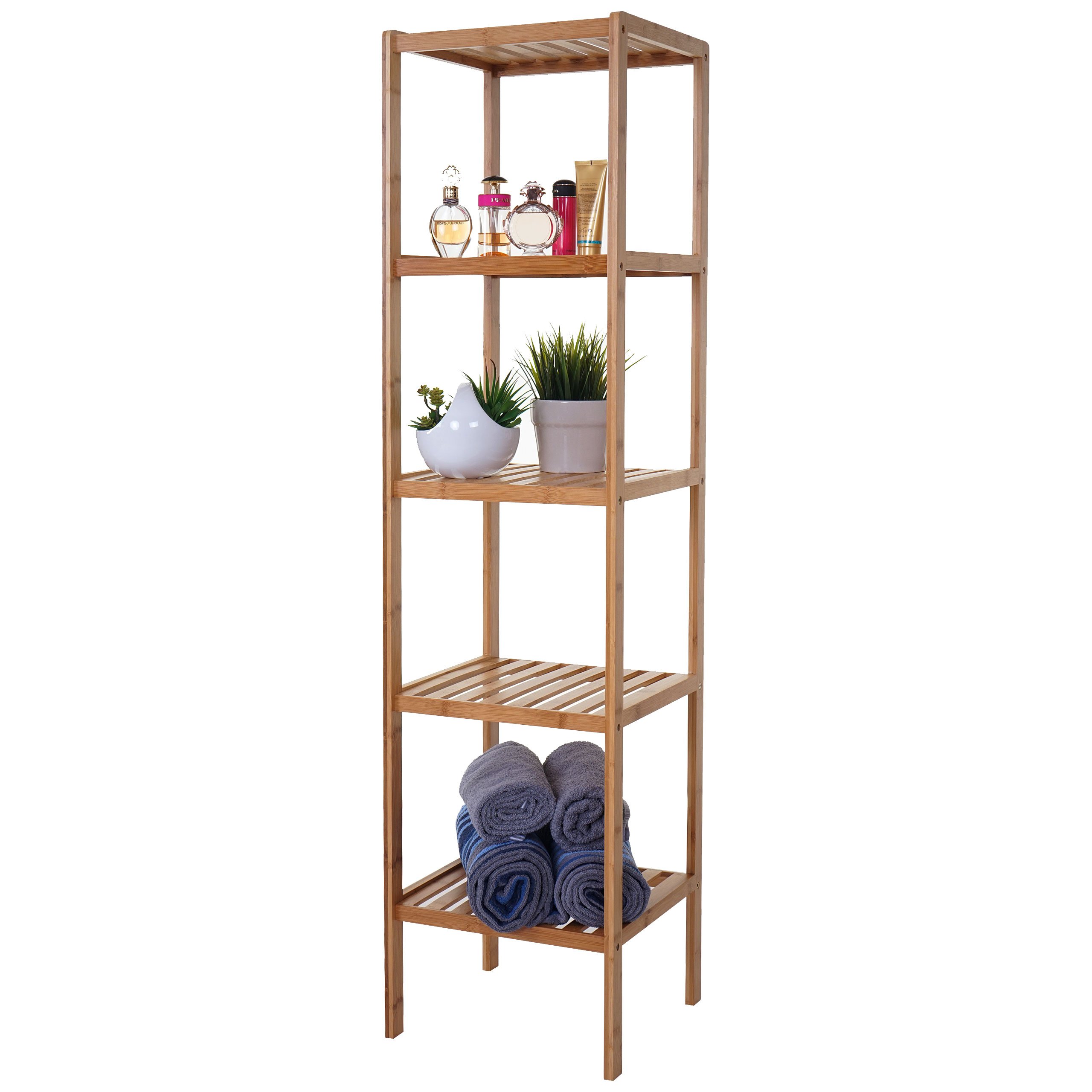 Mendler Arredo Bagno Bambu a listelle Serie HWC-B18 Mobile scaffale 140x34x33cm