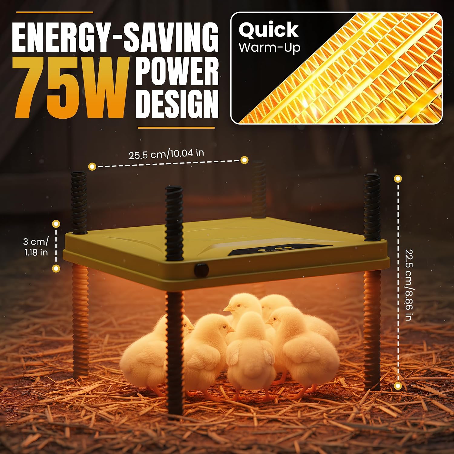 Heating Plate for Chick Brooder – Adjustable 75W Chicken Heat Plate – 10 x 10 Inch Heat Plate – Warmer Brooder Heater for 10-12 Multiples Chicks – Heating Plate for Chickens