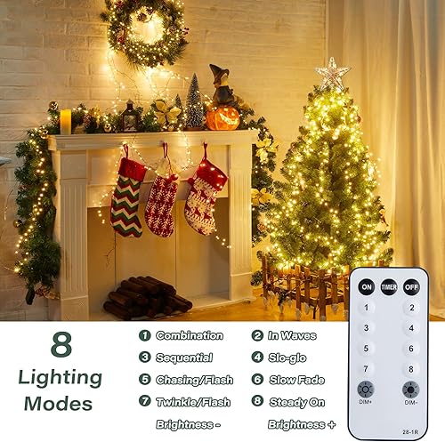 Miniatura 4 de Brightown Luces de árbol de Navidad para decoración de Navidad al aire libre (blanco cálido, 640 LED de 7 pies)