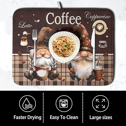 Vista 426 de Tapete de secado de platos con hojas de palma tropicales para encimera de cocina, 18 x 24 pulgadas, tapete de secado de cocina Monstera verde