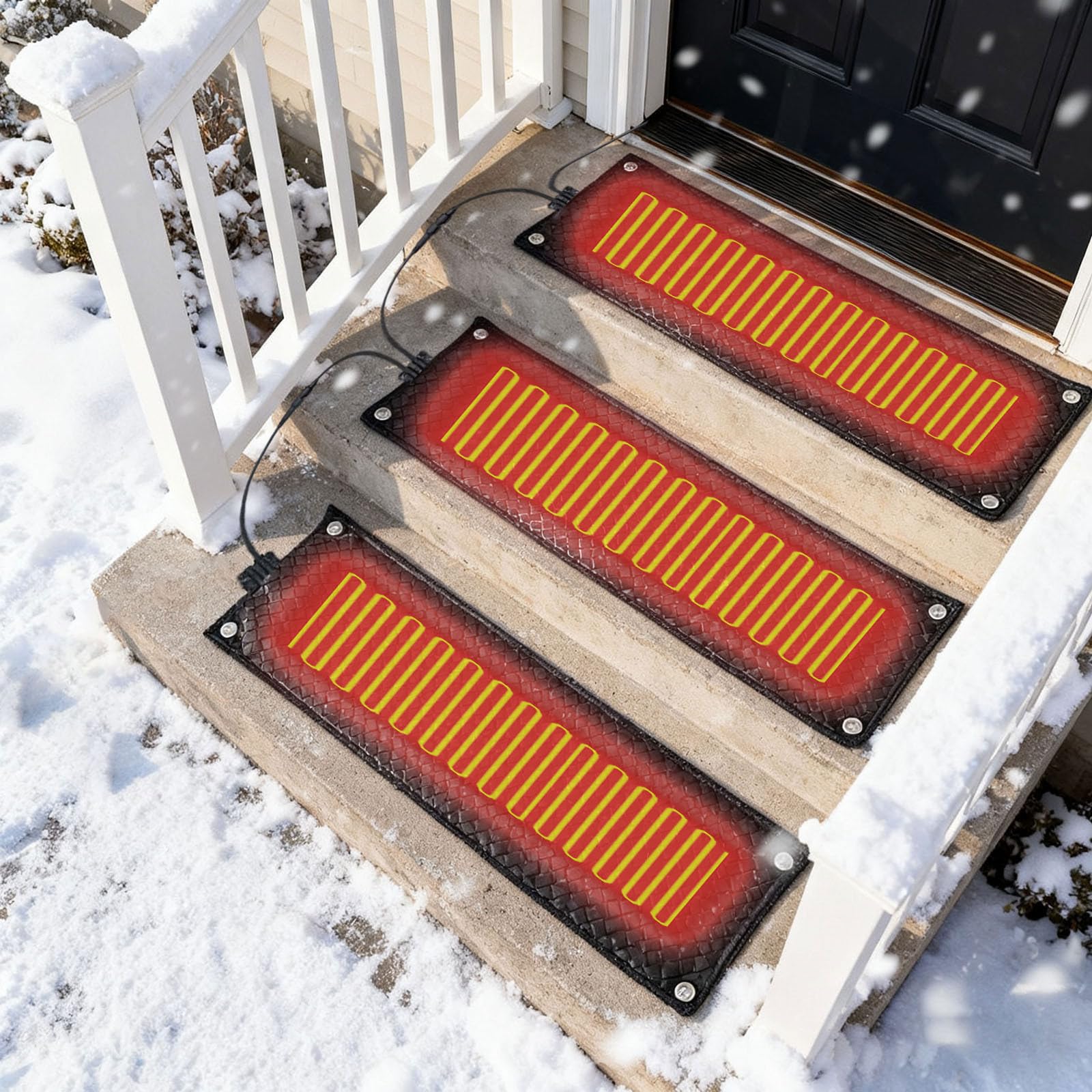 Tappetino riscaldante invernale in PVC per marciapiedi, gradini, cavo di alimentazione con velocità di fusione di 76 cm/h, per riscaldamento ideale per uso esterno (Black1, 25,4 x 76,2 cm)