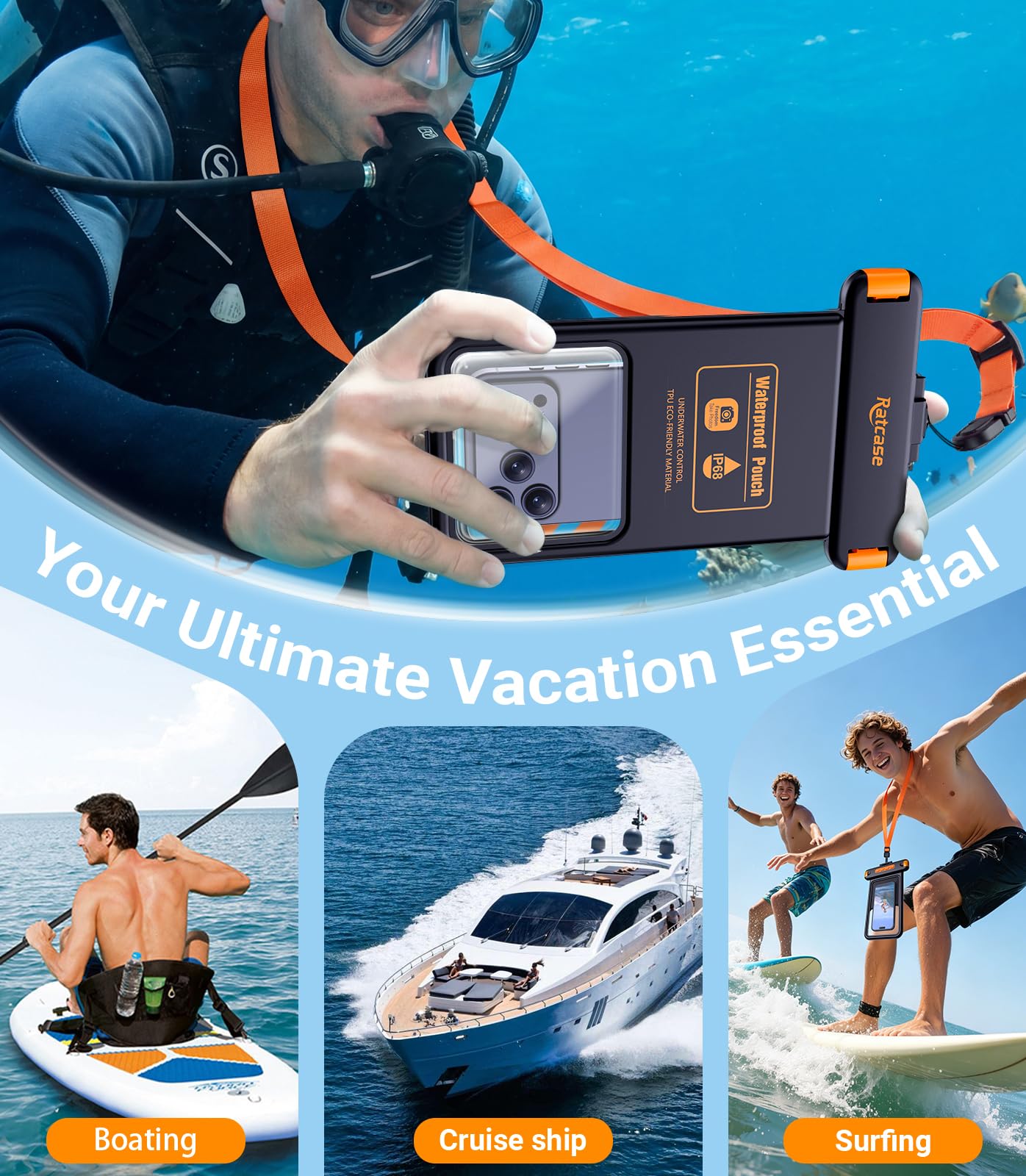 Custodia universale impermeabile IP68 con maniglia per otturatore, fotografia subacquea senza lag, per snorkeling e immersioni, adatta a telefoni da 8,5 pollici (iPhone 17 Pro Max, Galaxy S26
