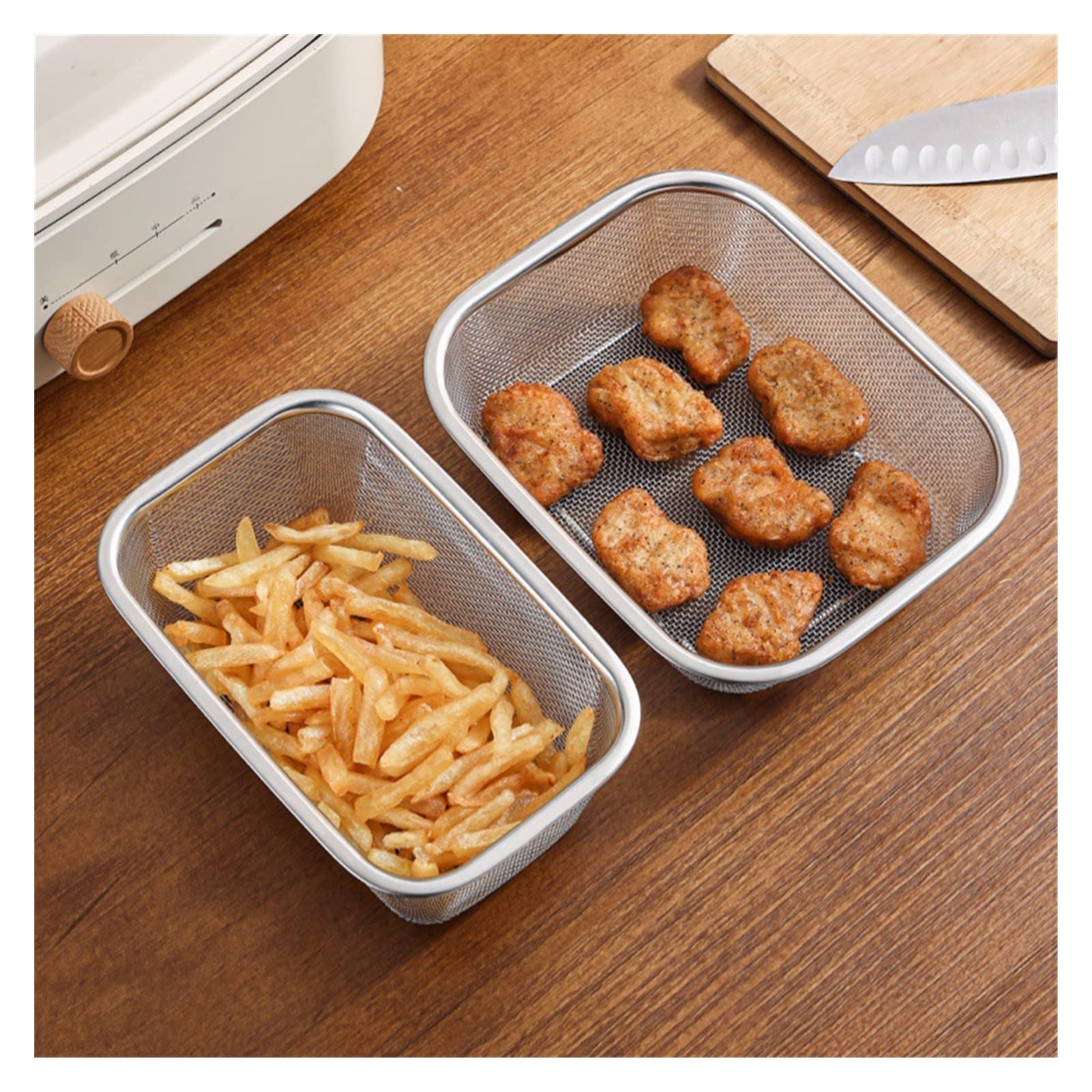 Cestini for friggere, contenitore for snack, supporto for snack, cestello for griglia universale Cestino for patatine fritte in acciaio inox Scolapasta quadrato filtro for alimenti in acciaio setaccio