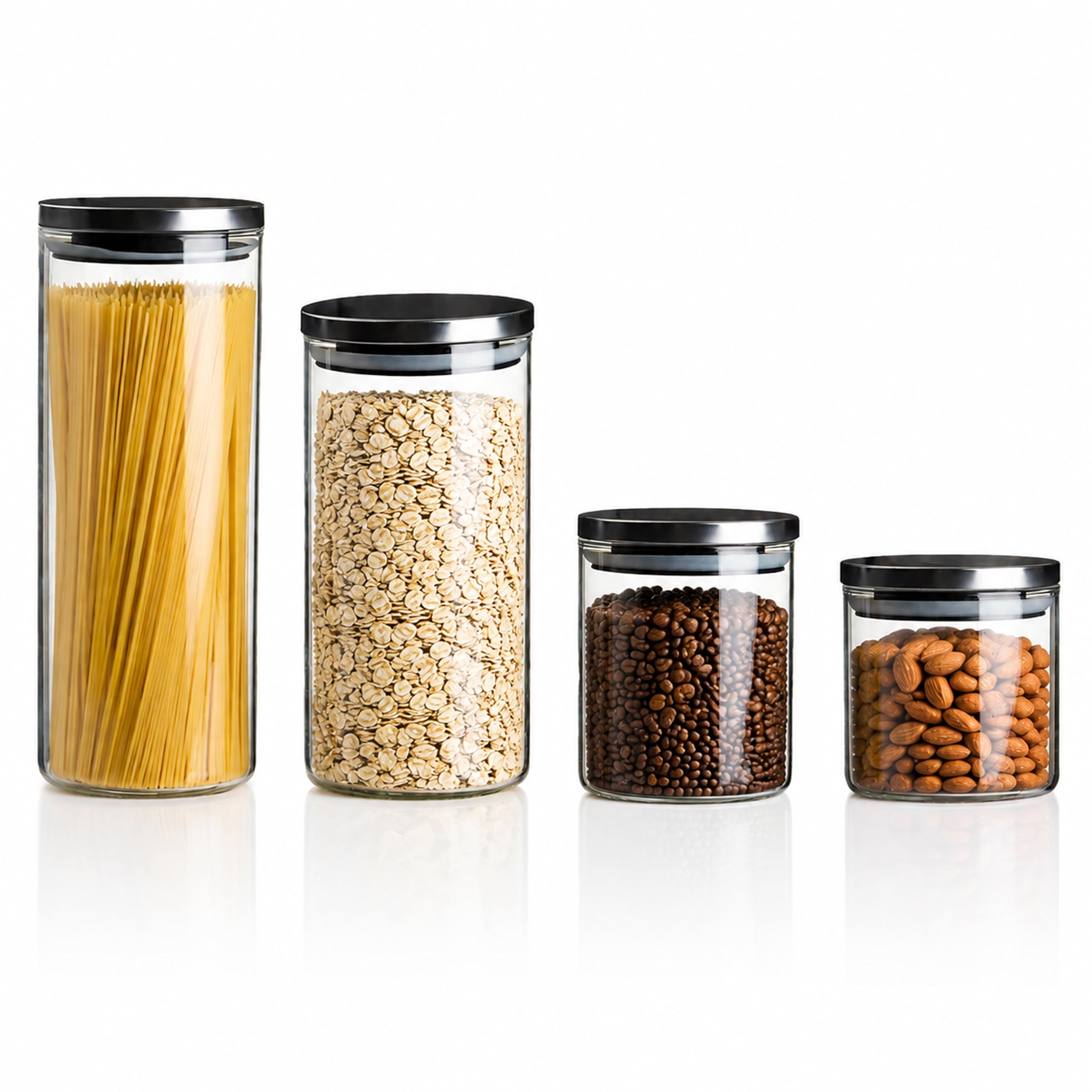 Premier Housewares - Tarros de cristal con tapas herméticas plateadas, 4 unidades