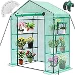 Greengro Greenhouse, 28 x 57 x 76'' Greenhouses for Outdoors, Small Plant Green House with Screen Windows, 3 Tiers 4 Shelves, Durable PE Cover, Plastic Portable Wall in Greenhouses for Outside Indoor