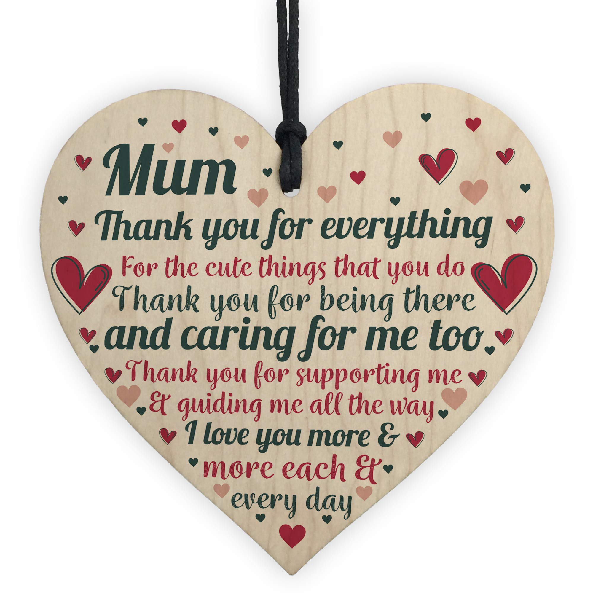 RED OCEAN Cute Mothers Day Gift Wooden Heart Thank You Gift For Mum Daughter Son Gifts Keepsake Plaque