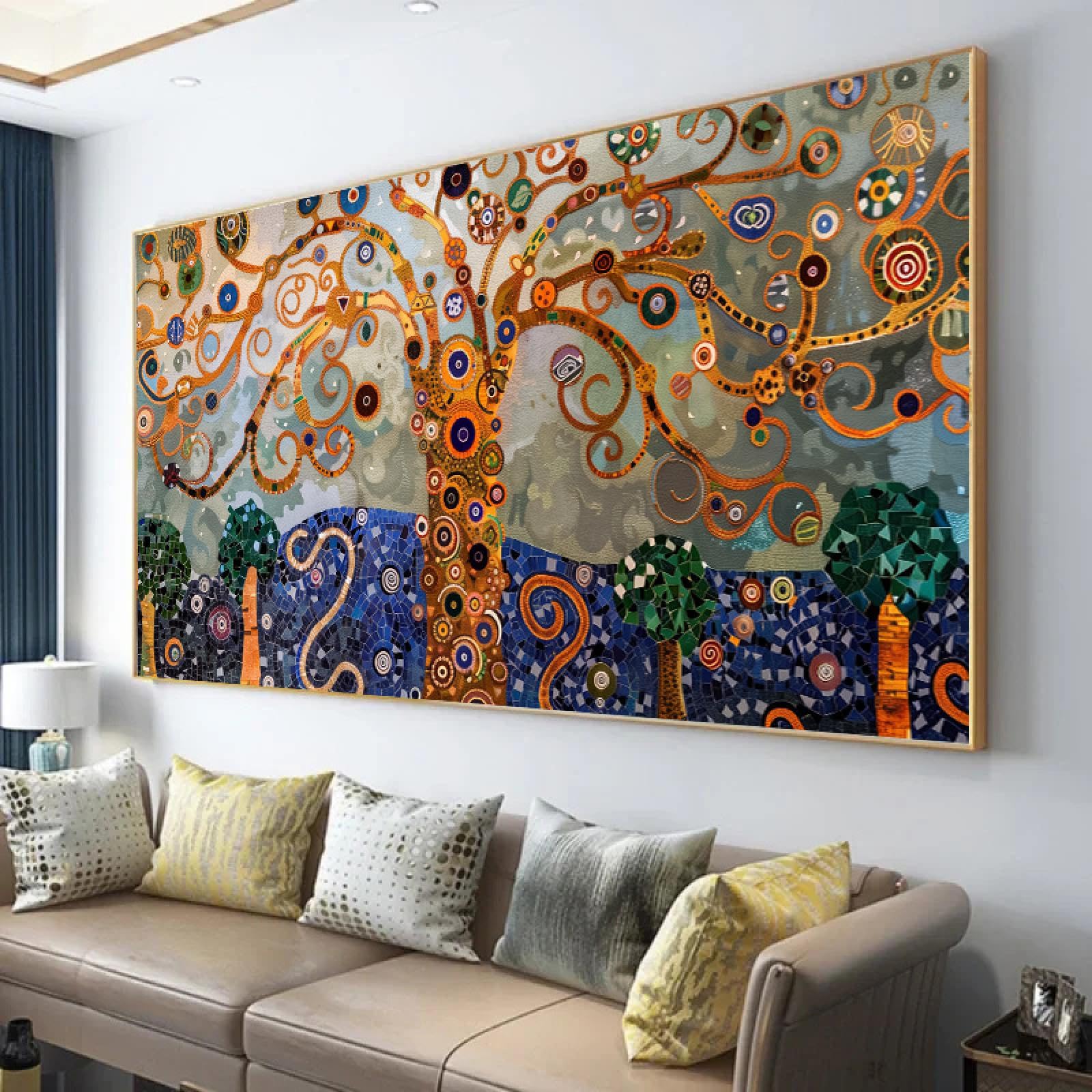 LSYALUCK Tree of Life Wall Art Abstract Gustav Klimt Picture Canvas Print Vintage Artwork for Living Room Kitchens Home Wall Decor 40x87cm(16x34in) With gold frame