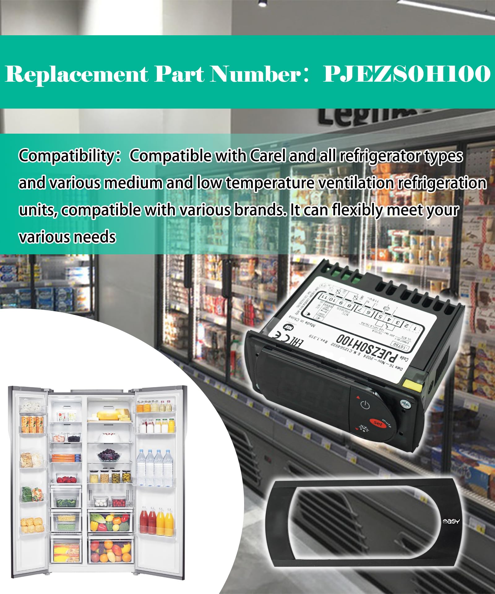 PJEZS0H100 Digital Thermostat Controller with Temperature Sensor Probe 115V Compatible with Carel and All Refrigerator Types for Carel Temperature Controller ?with Mounting Hardware