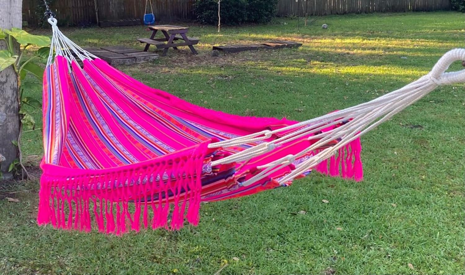 Hot Pink Hammock Double Handmade Inca Patterns Vintage Bohemian Otavalo