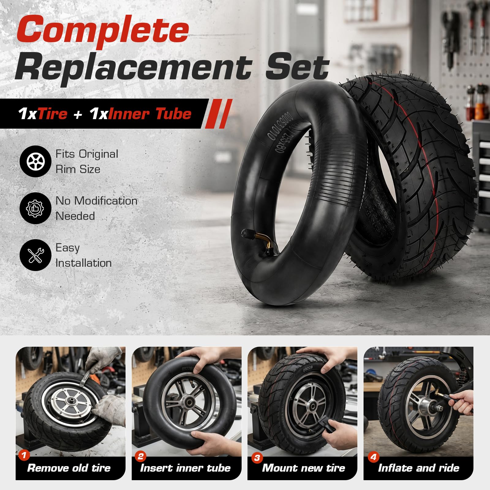 24 X 15 Ruote di Ricambio Pneumatici Esterni Interni per Kukirin G2 Max/Kukirin G3 Pro Monopattino elettrico 10 X 3.4 Pneumatici ispessiti (1 Camere d'Aria+Pneumatico Esterno)