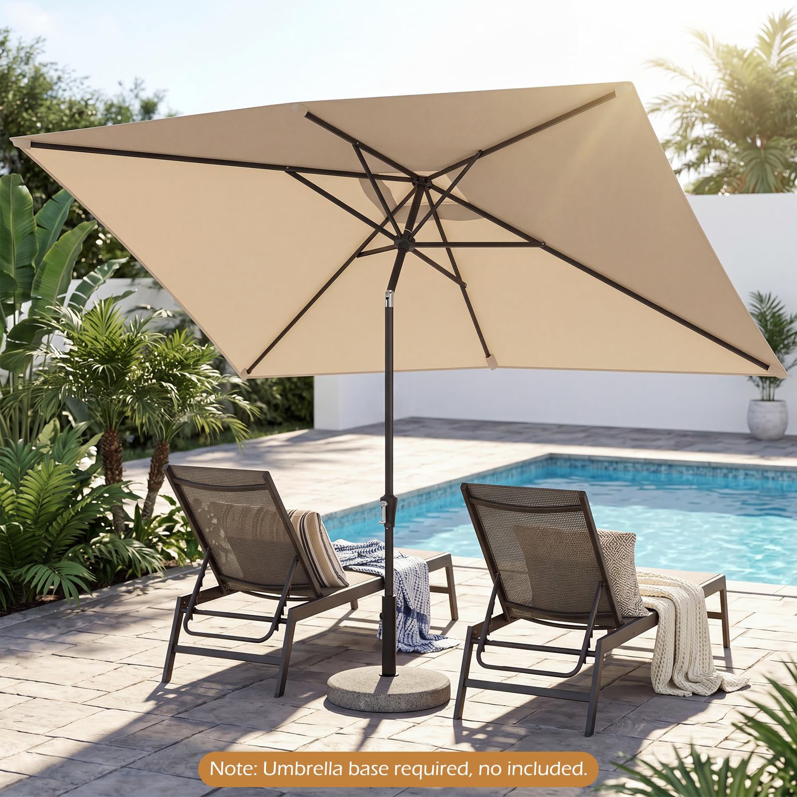 COSTWAY Sonnenschirm 300 x 200 cm, rechteckiger Balkonschirm, beidseitig um 30° knickbar, Gartenschirm mit Kurbel, Terrassenschirm, Marktschirm für Balkon, Garten, Terrasse (Beige)