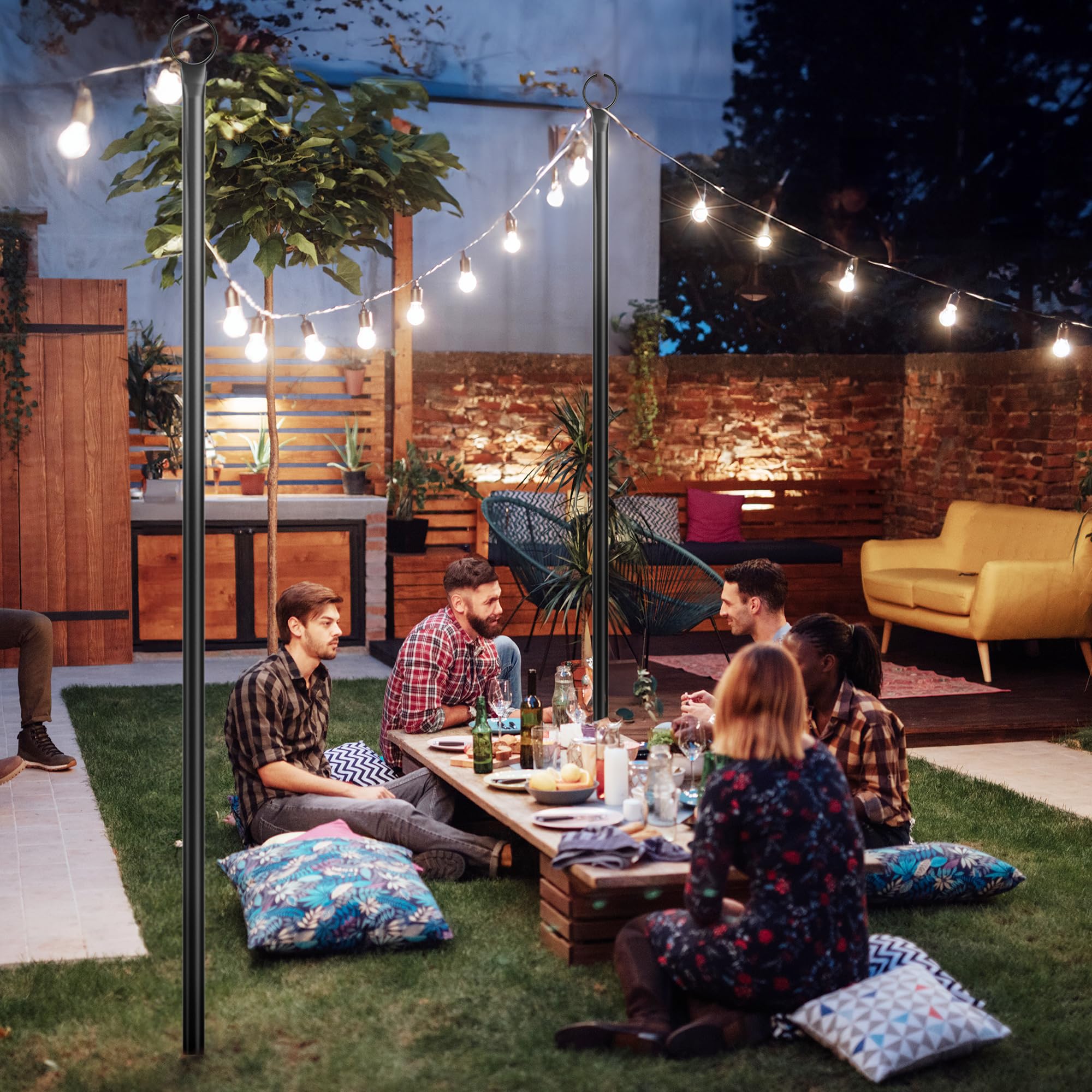 3,2M Metall String Light Poles 2 Pack für Außen – Lichterketten Stangen mit Spiral-Design, korrosionsbeständig & wetterfest für Terrasse, Garten, Party & Weihnachten, schwarz[Energieklasse A]