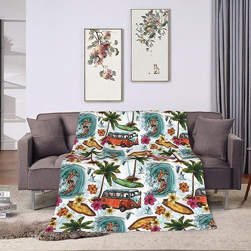 Miniatura 8 de Manta retro con palmeras marinas hawaianas, manta de franela súper suave, cómoda y acogedora, manta ligera para sala de estar y dormitorio, 50 x 40