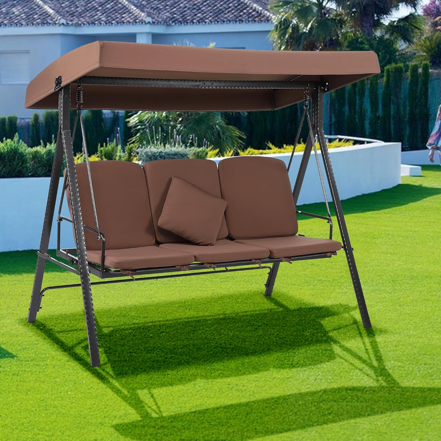 STMHOM 3Seat Extended Outdoor Swing,Patio Swing Chair with