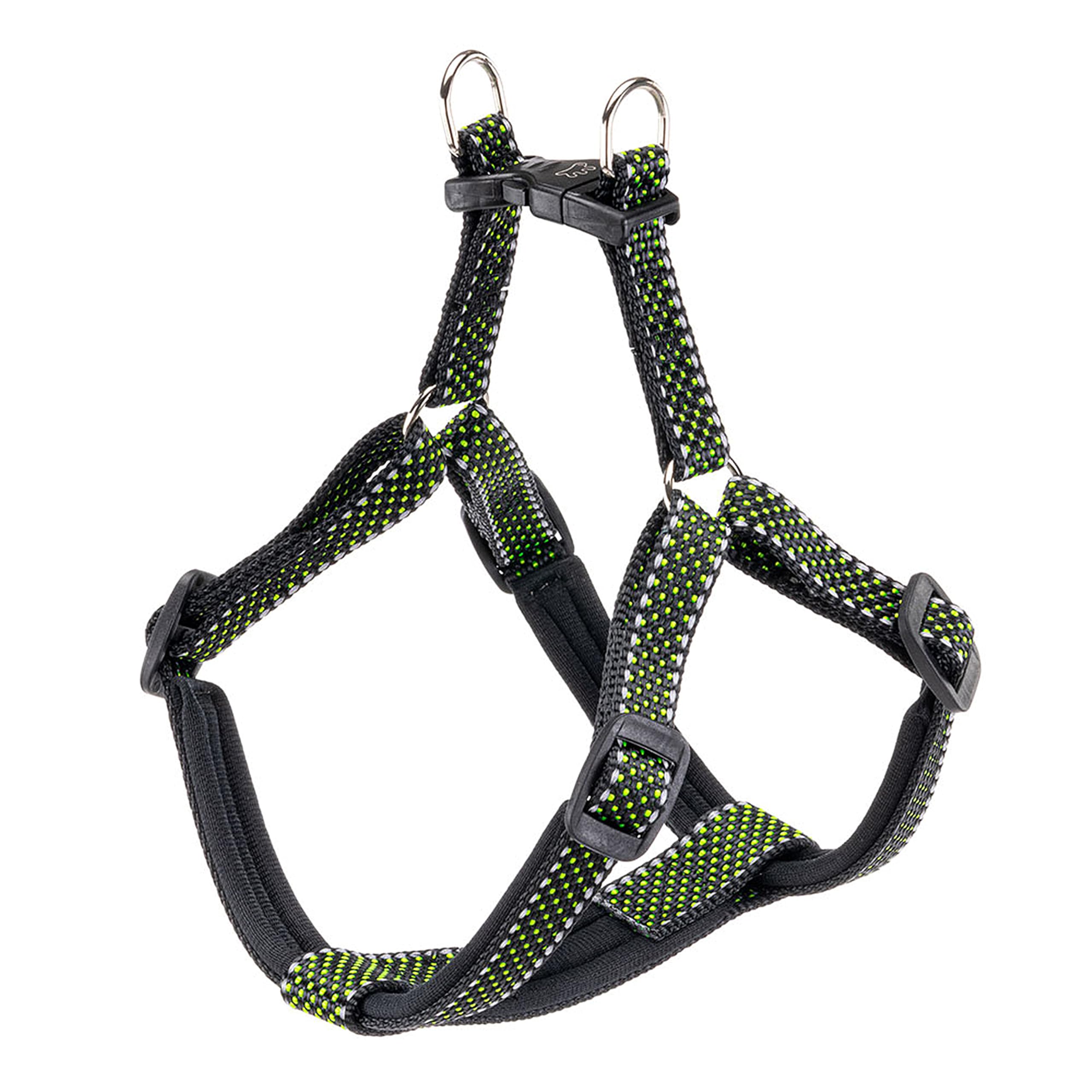 Ferplast Dog Harness DAYTONA DELUXE, Nylon Dog Harness Medium Size, Padded, Adjustable, Reflective. Black-Green