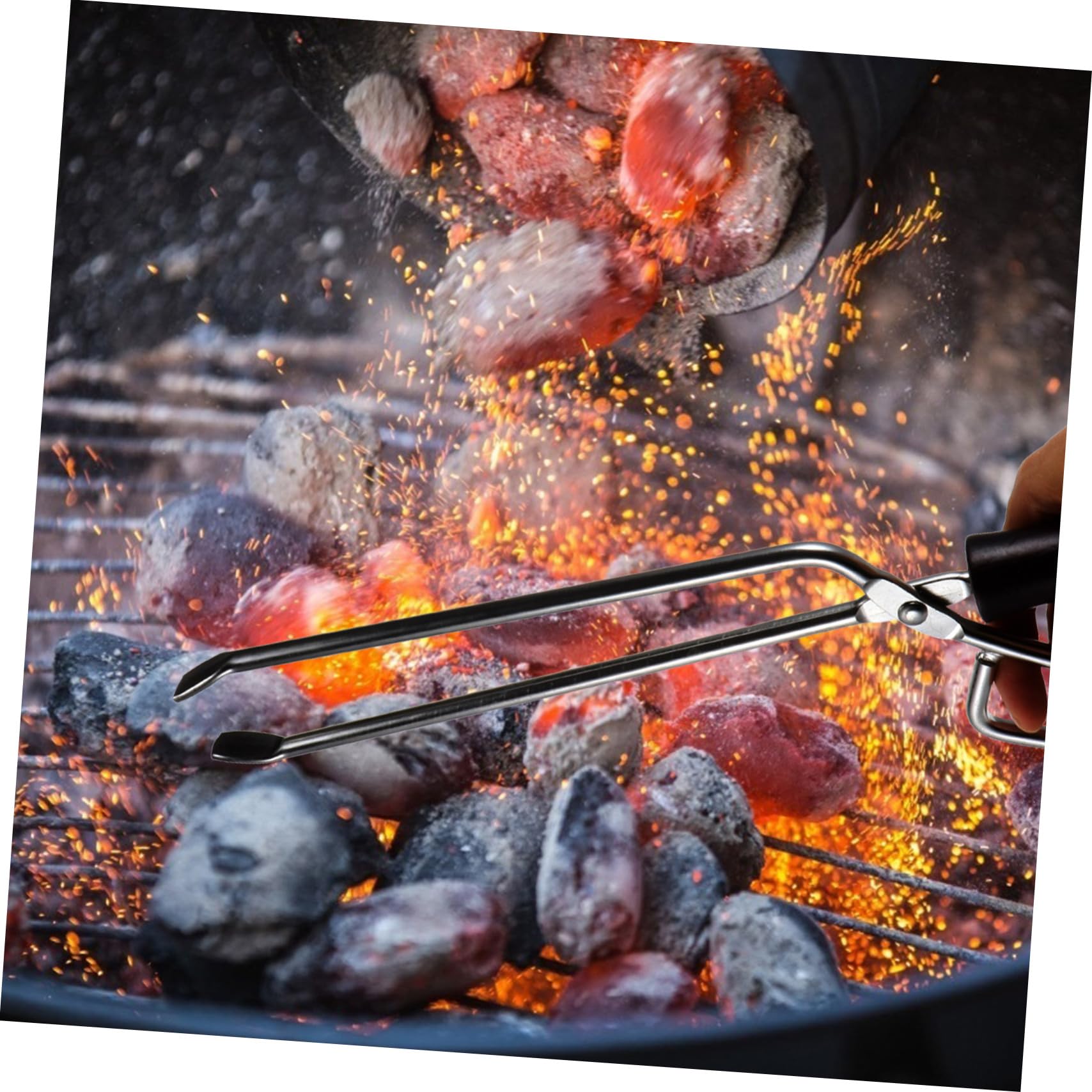 Pinza de Carbón Alargada de Acero Inoxidable Mango de Madera | Barbacoa, Pinzas para Barbacoa, Celebracion Verano, Uso Exterior y Hogar