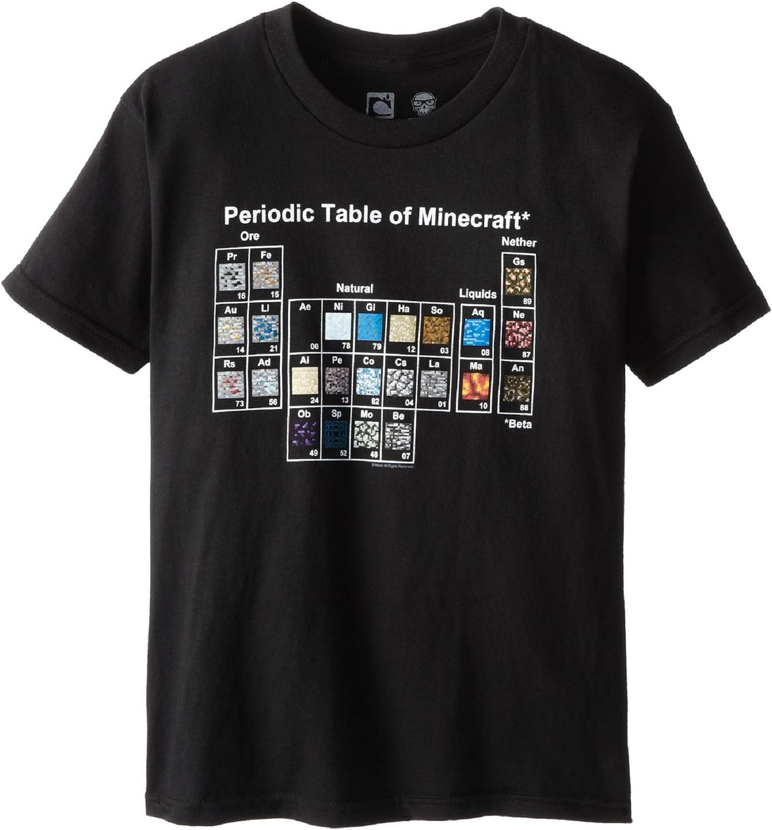 Minecraft Periodic Table T-Shirt, Medium, Fitted Black