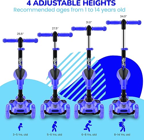 Miniatura 5 de Patineta de 3 ruedas para niños de pie y crucero para niñosniños pequeños con altura ajustable cubierta antideslizante luces intermitentes para