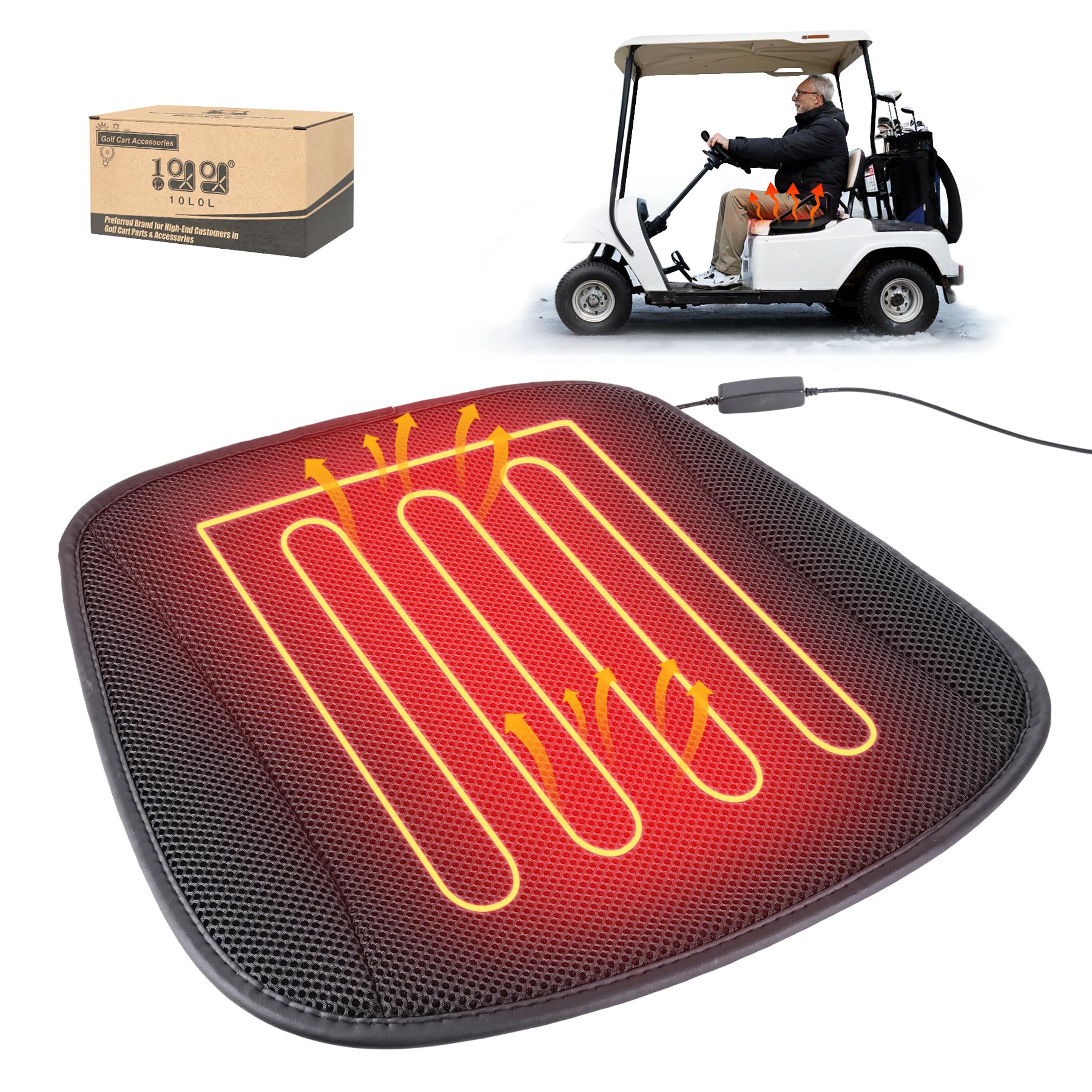Photo 1 of 10L0L Universal Golf Cart Heating Seat Pad - 12V Portable Heated Seat Covers with Non-Slip for Yamaha EZGO Club Cart, 3-Speed Heating Temperature Settings and and Automatic Shut-Off (Black)