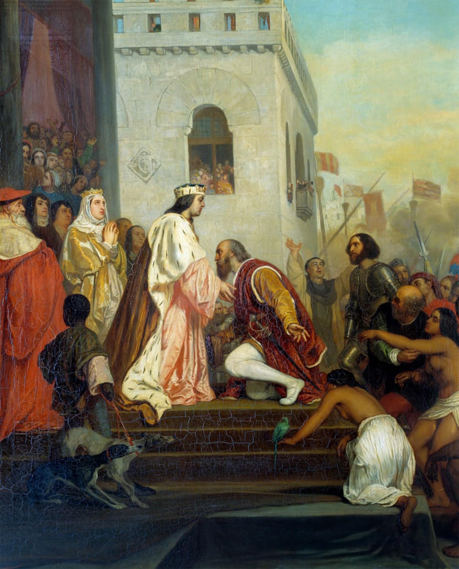 ARTXLXXBN Famous Prints Artwork Pictures Poster Painting Art Reception of Christopher Columbus by Nicolas Robert Fleury Artwork Landscape Pictures for Home Decor 60x90cm