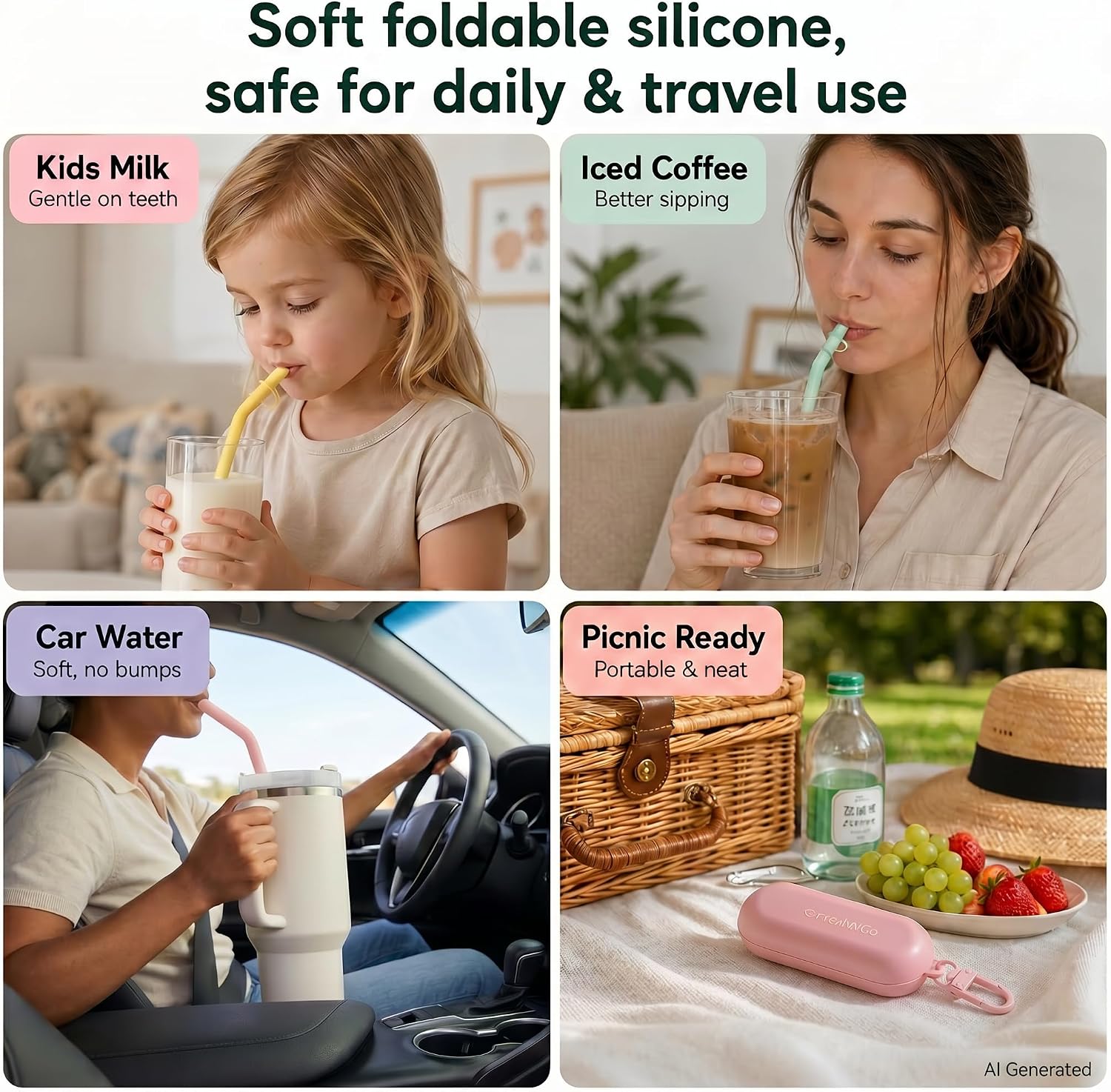 37PCS 4-Size Family Silicone Straw Set with Caps, Case & Brush