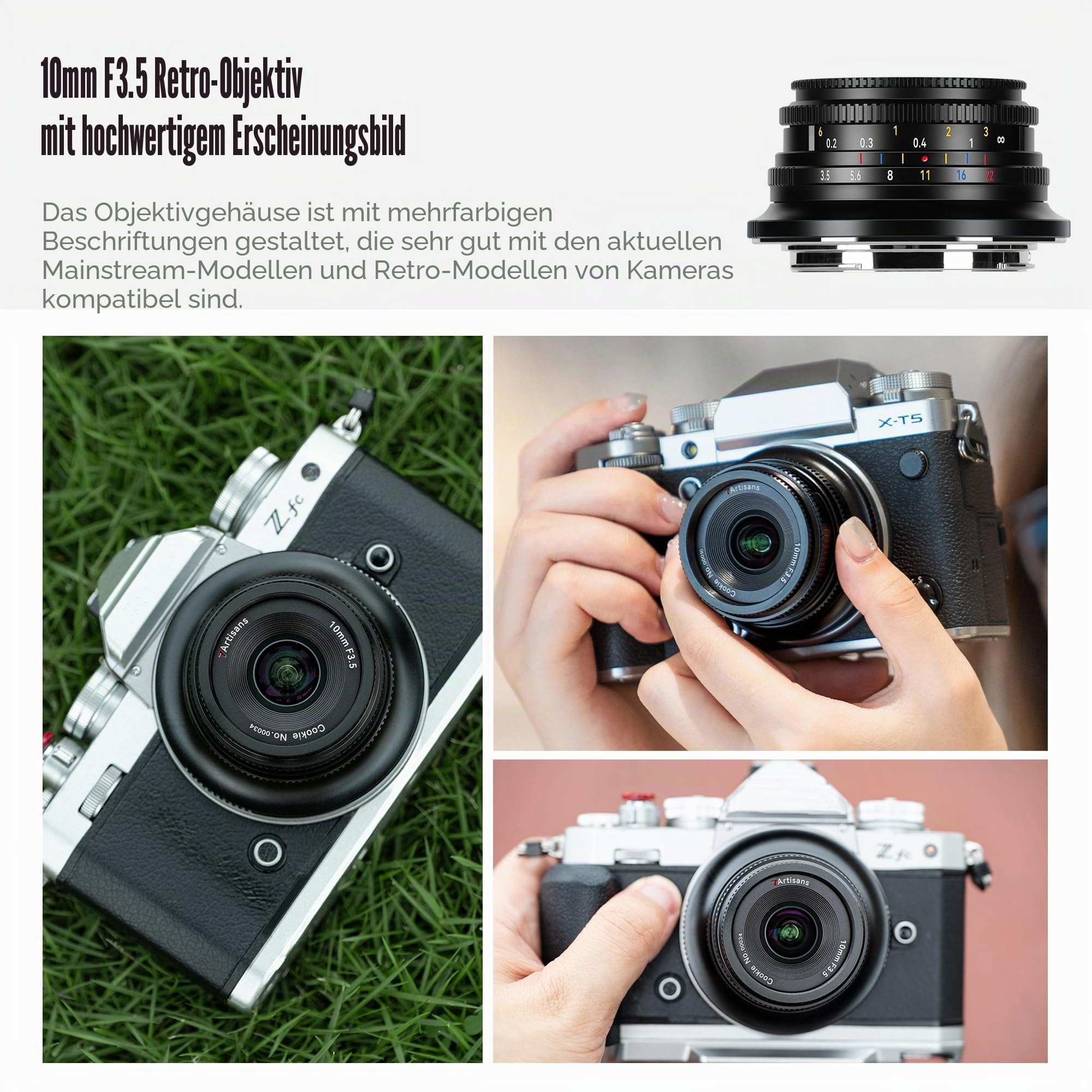 7artisans 10mm F3.5 APS-C Weitwinkel Objektiv für Fuji X, Manueller Fokus Wide-Angle Lens X Mount Kompatibel mit Fujifilm X Mount Kamera