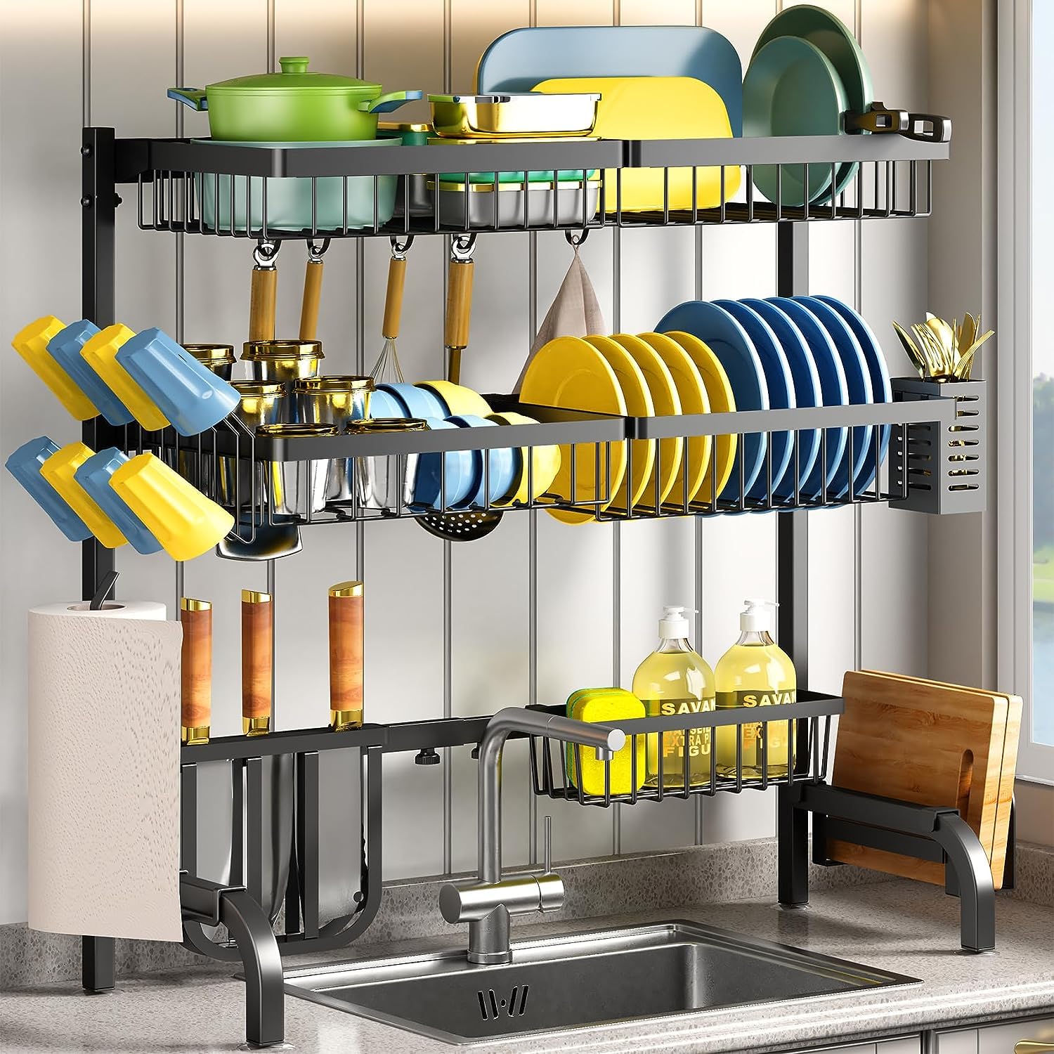 UpcoT Over The Sink Dish Drying Rack 2 Tier Rack Adjustable 25 5 to 33 5 inch Dish