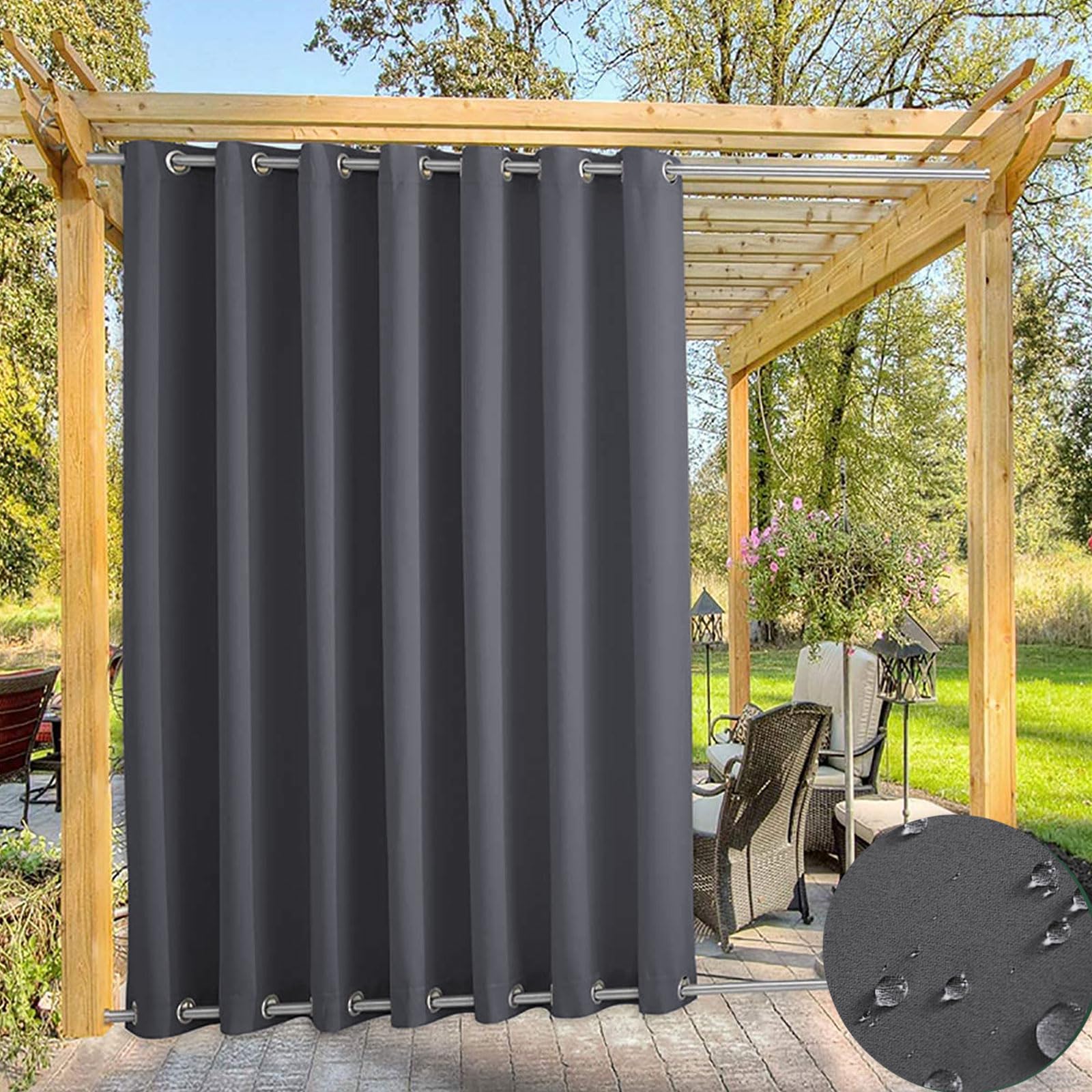 Waterproof Outdoor Curtain for Garden Patio Gazebo Curtains, Thermal Insulated Blackout Curtains with Grommet (Top and Bottom),Sun Blocking Curtains for Indoor |1 Panel, Dark-gray,W108''*H72'' — image 1