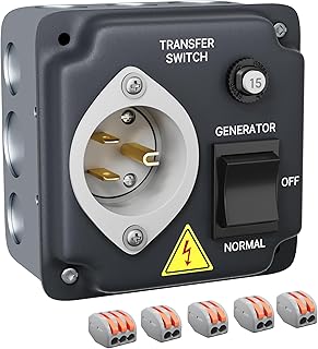 Joinfworld Generator Transfer Switch UL Listed 15 Amp 125V Automatic Manual Transfer Switch Pre-Wired with Circuit Breaker for RV, Auto, Heating System, Lighting Circuits
