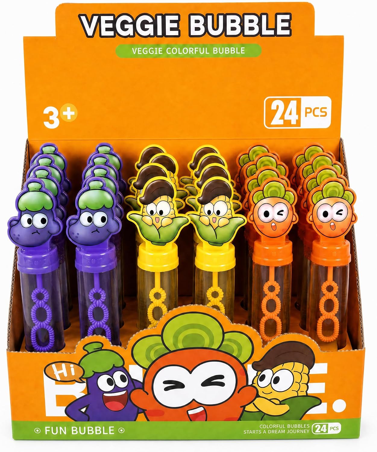 24PCS Veggie Bubble Wands Party Favors for Kids Vegetable Bubble Toys Birthday Party Supplies Carrot Eggplant Corn Goody Bag Stuffers