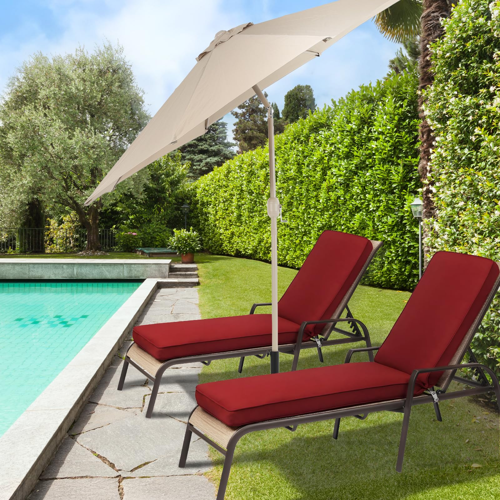 BPS Outdoor Lounger Cushion 72''L x 22''W x 3.5”H Patio Furniture Chair Seat Cushion Olefin Fabric Slipcover Sponge Foam, Set of 2