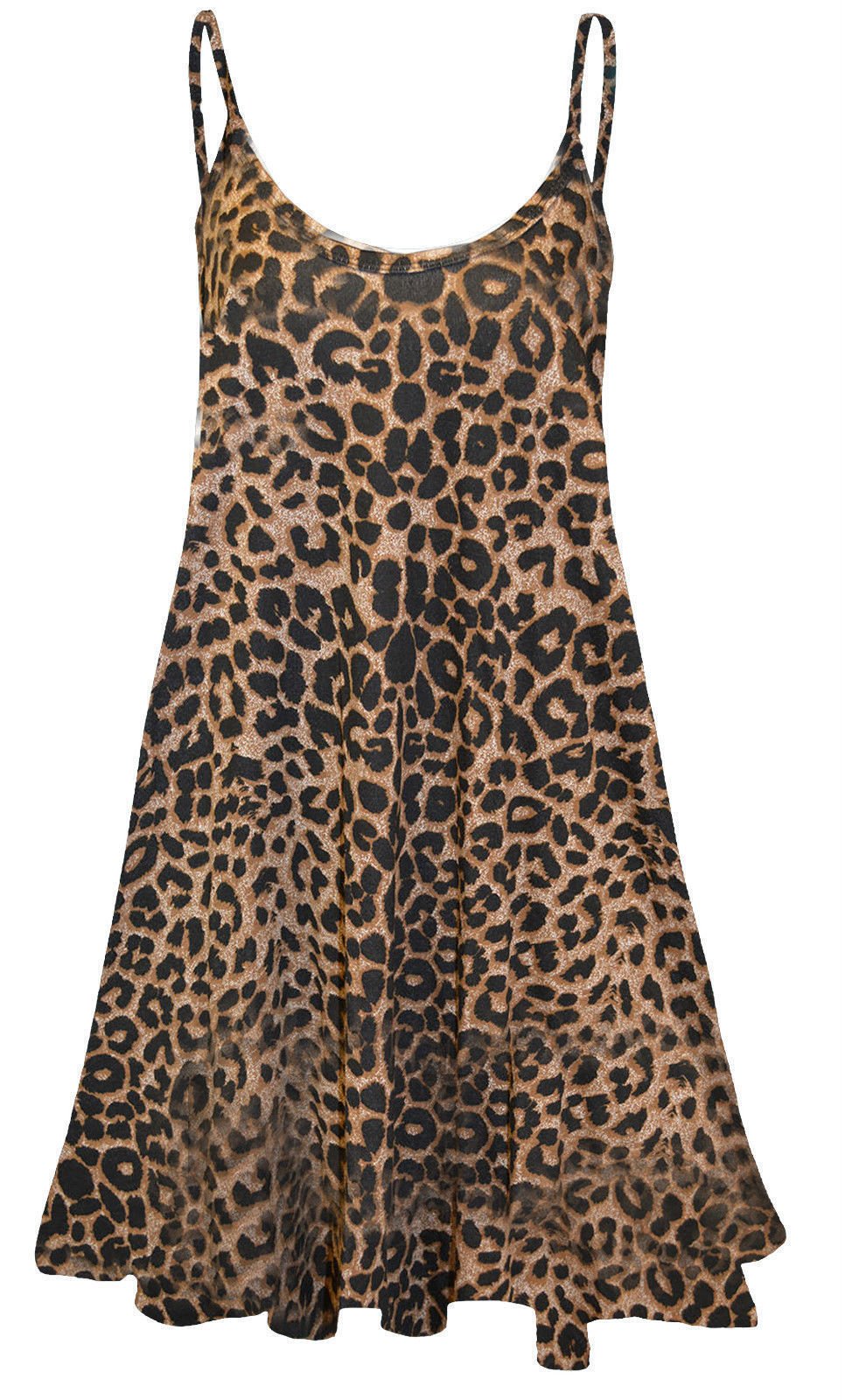 Gostyles Women's Brown Leopard Gostyles® Printed Sleeveless Cami Swing Dress, Summer Stretchy Scoop Neck Strappy Flared Tunic Top (, Xl)