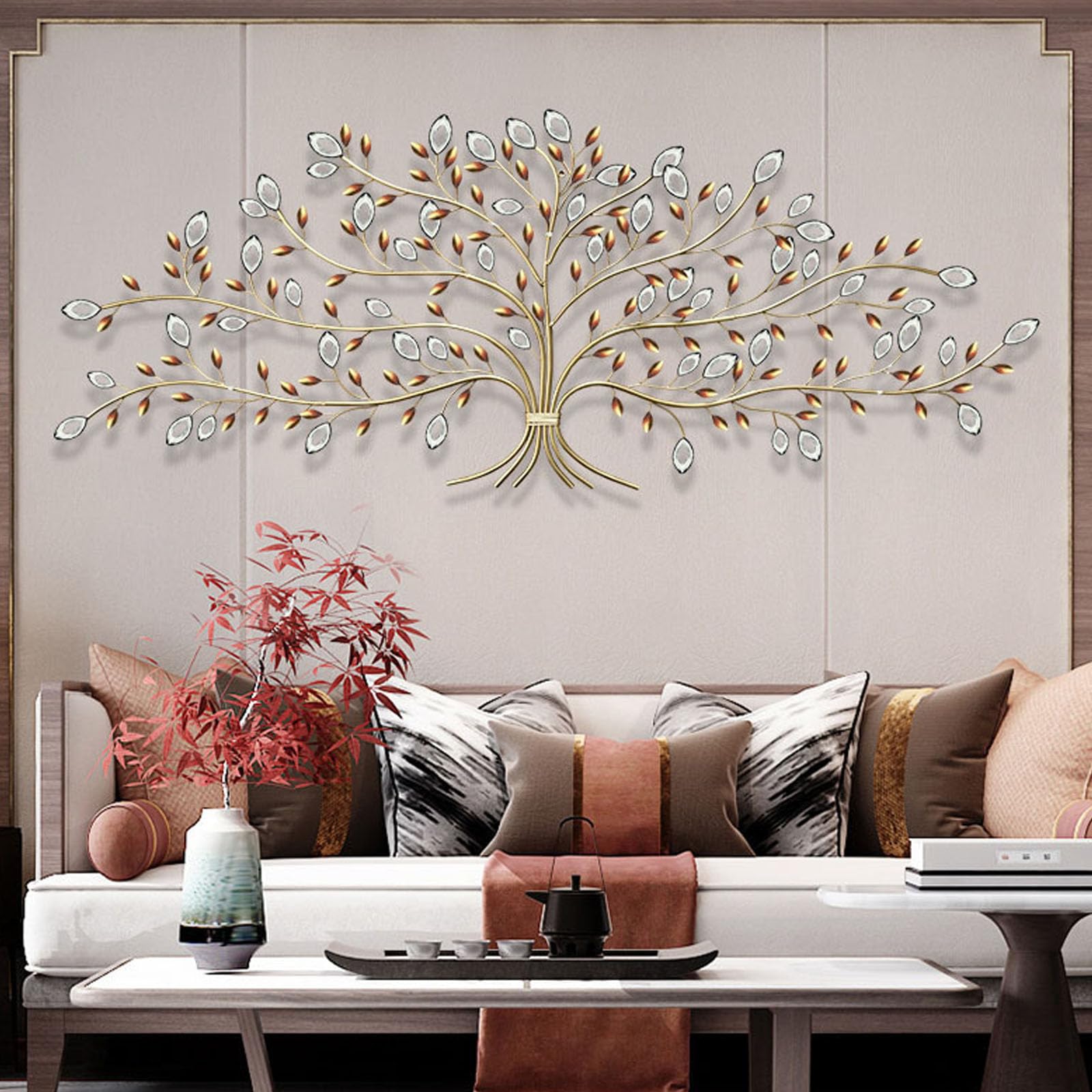 Dbtxwd Decoración artística de Paredes metálicas Grandes, Escultura Colgante de Paredes metálicas abstractas Modernas en Forma de árbol, decoración del hogar de la Sala de Estar