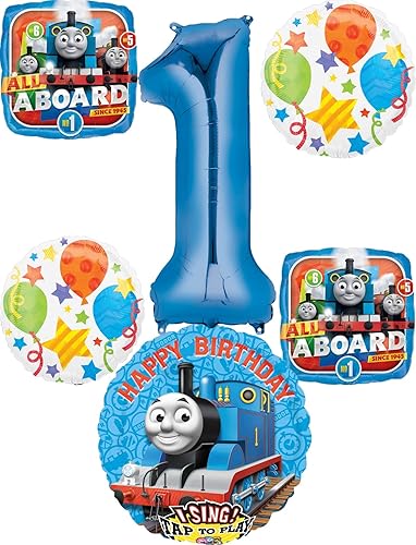 Thomas - Suministros para fiesta de tren de primer cumpleaños para cantar una melodía, decoración de ramo de globos