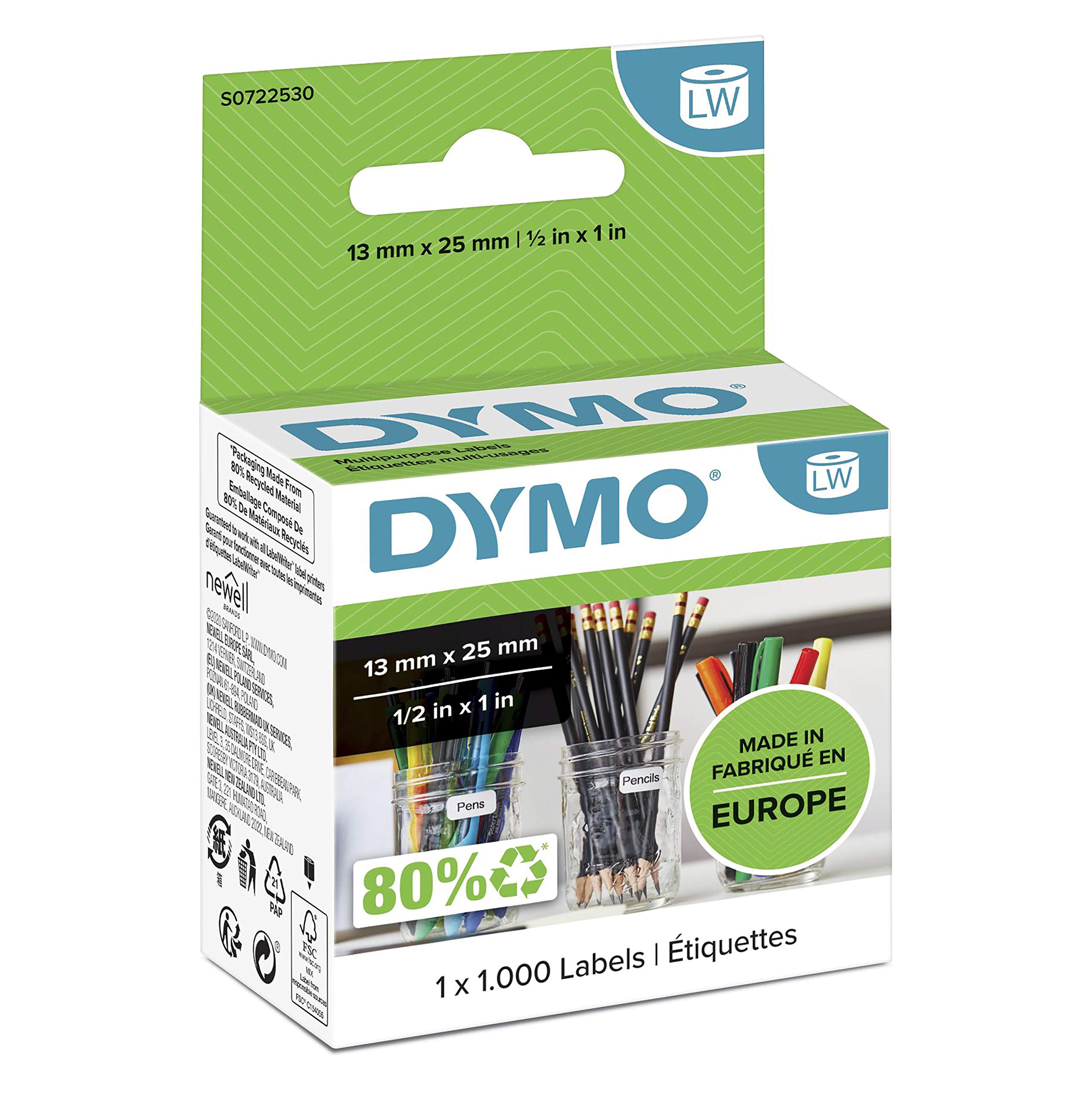 DYMO13 Mm X 25 Mm Lw Small Multi-Purpose Labels, Roll Of 1000 Easy-Peel Labels, Self-Adhesive, For Labelwriter Label Makers, Authentic
