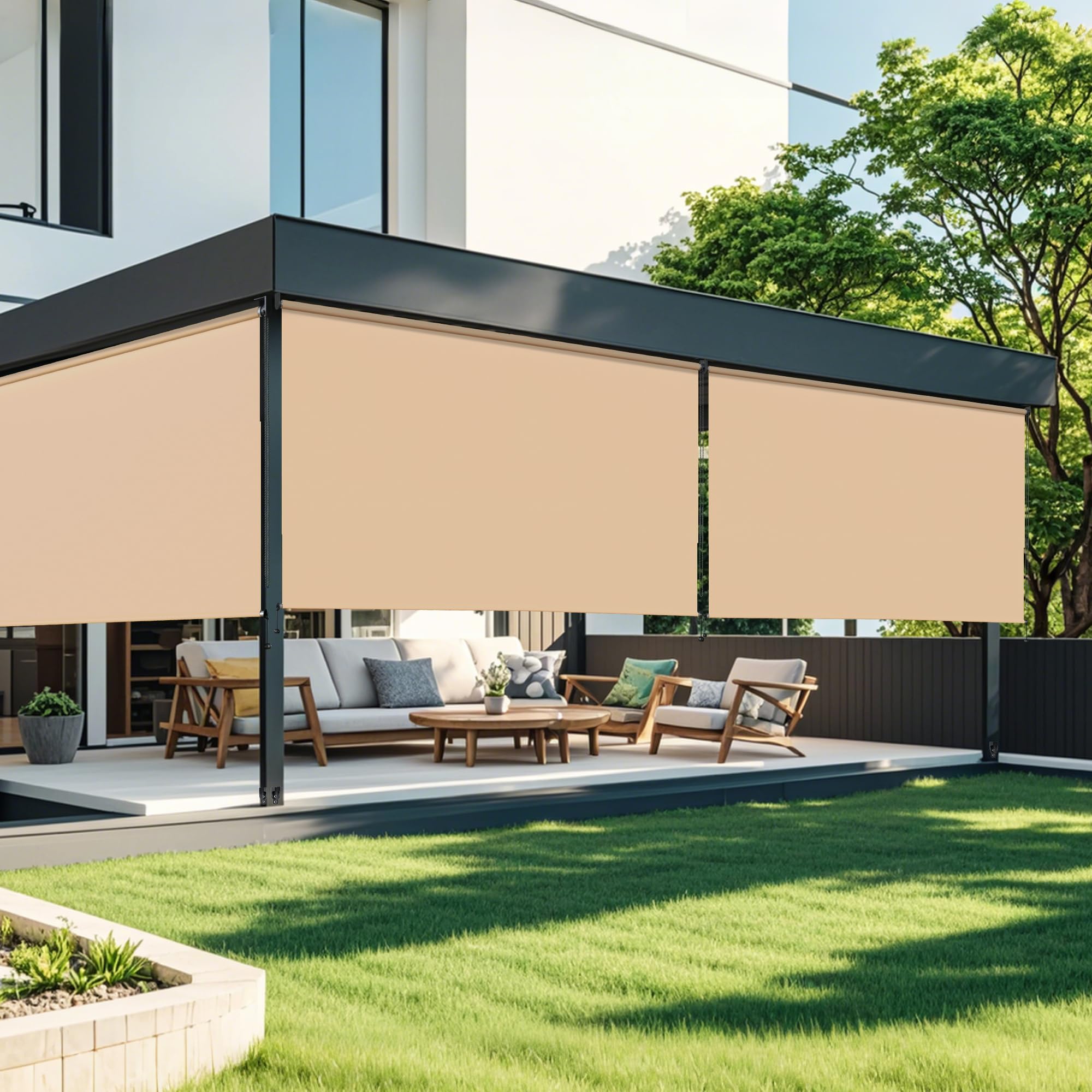 HOMEDEMO Außenrollo Senkrechtmarkise Außen, 220g/m² Stoff, Balkonrollo sonnenschutzrollo, Outdoorrollo Wetterfest Windschutz Sichtschutz, Vertikalmarkise für Balkon & Terrasse, 160x160cm Khaki